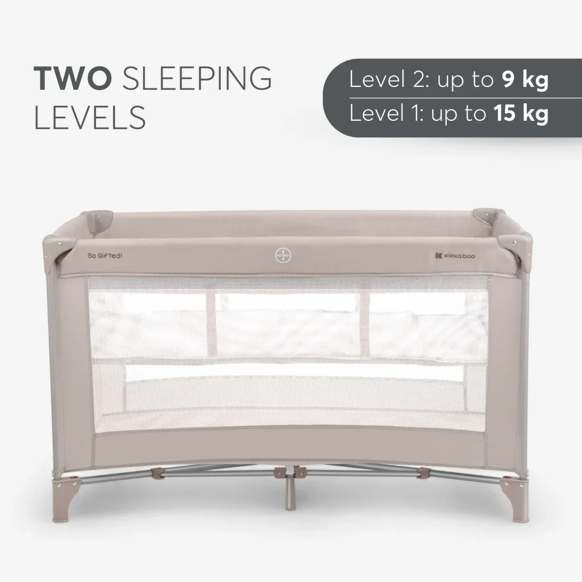 KikkaBoo® Baby cot 2 levels 125x65 So Gifted Beige - Image 2