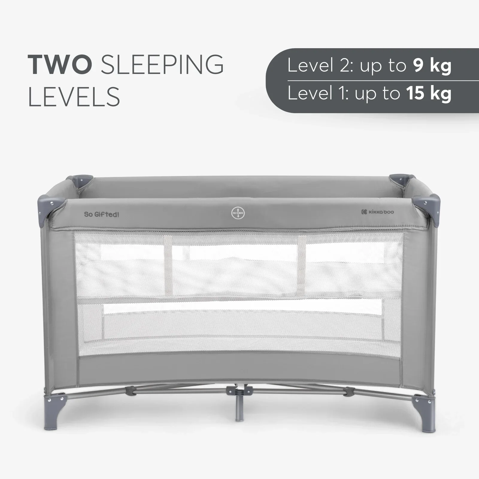 KikkaBoo® Baby cot 2 levels 125x65 So Gifted Grey - Image 2