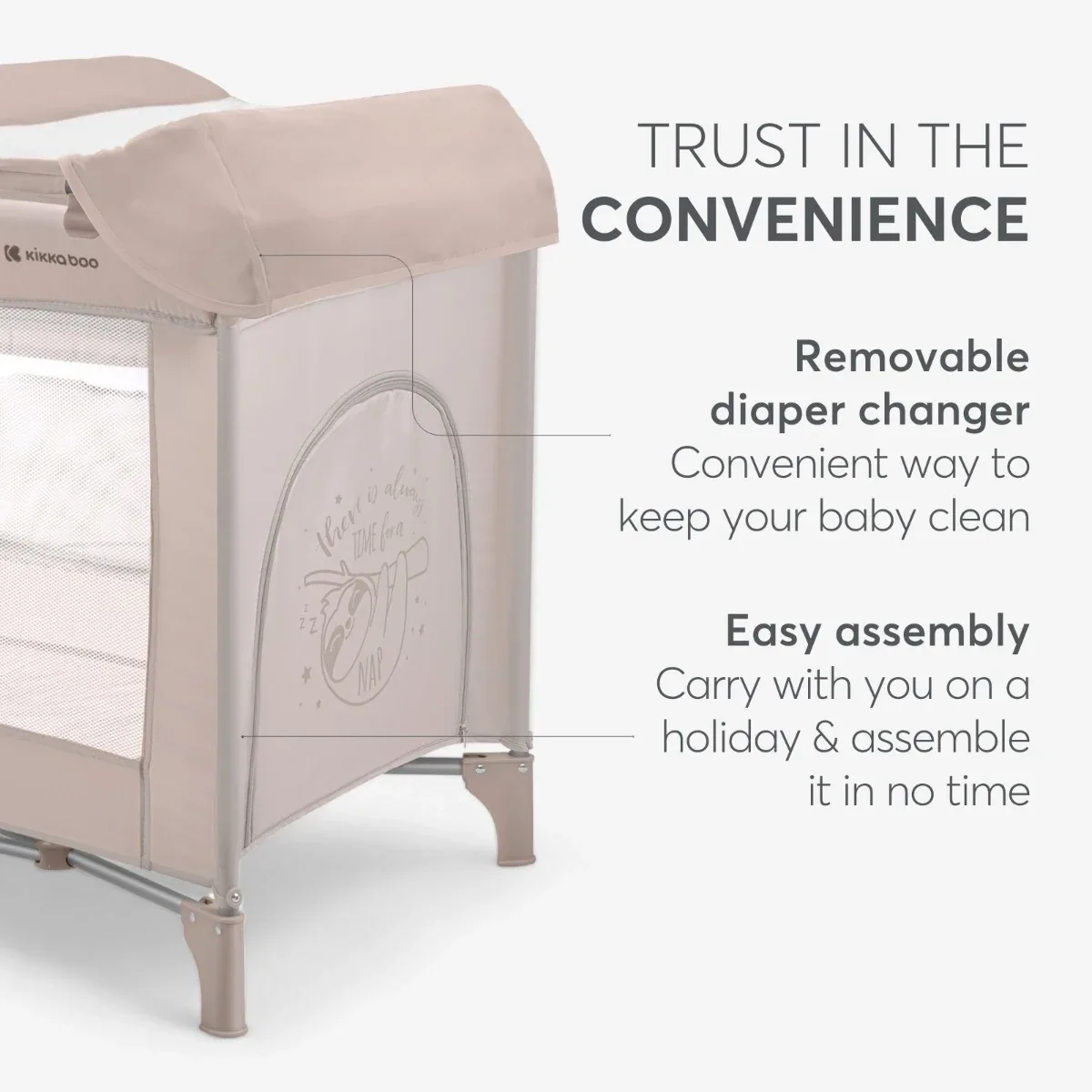 KikkaBoo® Baby cot 2 levels 125x65 So Gifted PLUS Beige - Image 10