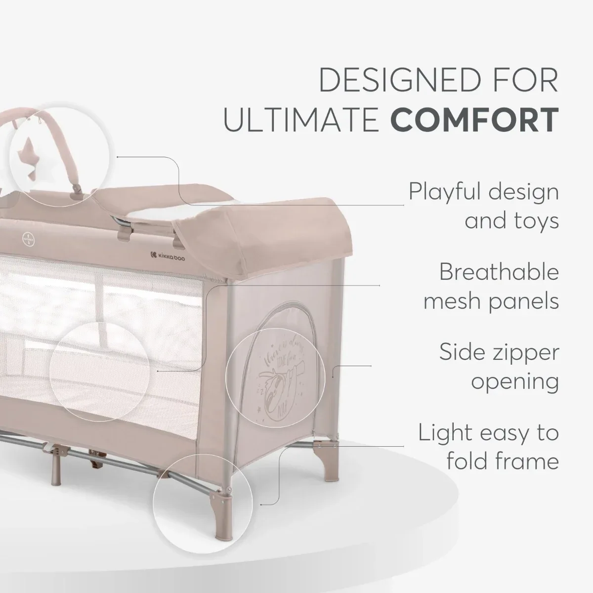 KikkaBoo® Baby cot 2 levels 125x65 So Gifted PLUS Beige - Image 7