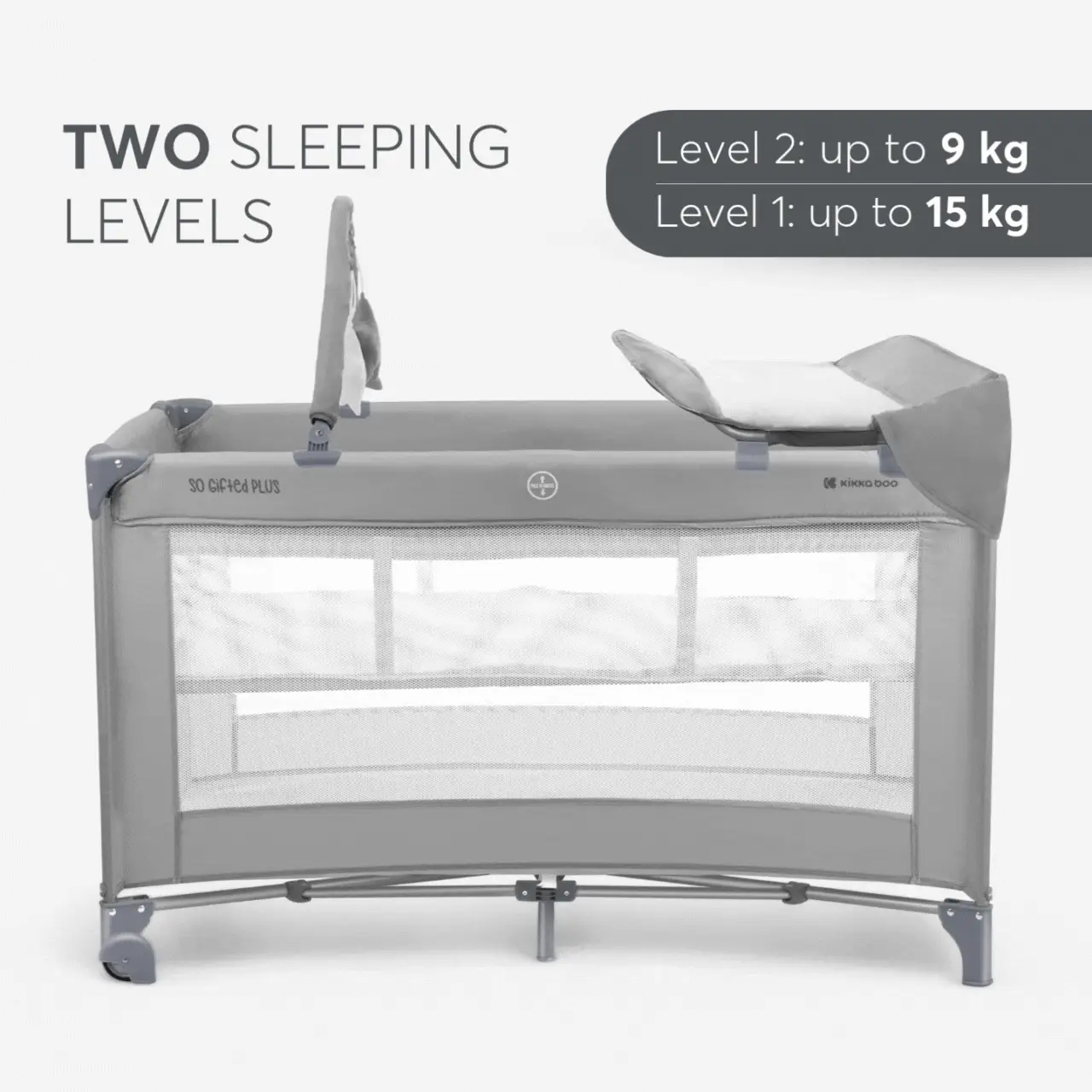 KikkaBoo® Baby cot 2 levels 125x65 So Gifted PLUS Grey - Image 2