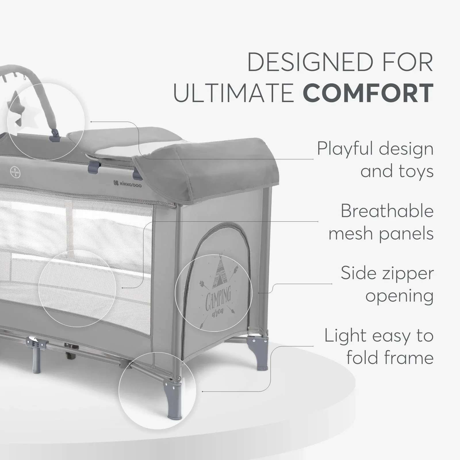KikkaBoo® Baby cot 2 levels 125x65 So Gifted PLUS Grey - Image 9