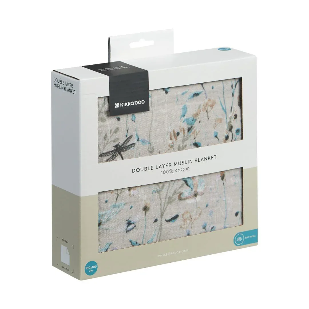KikkaBoo® Double layer muslin blanket 100x100 cm Dreamy Fields Grey - Image 3