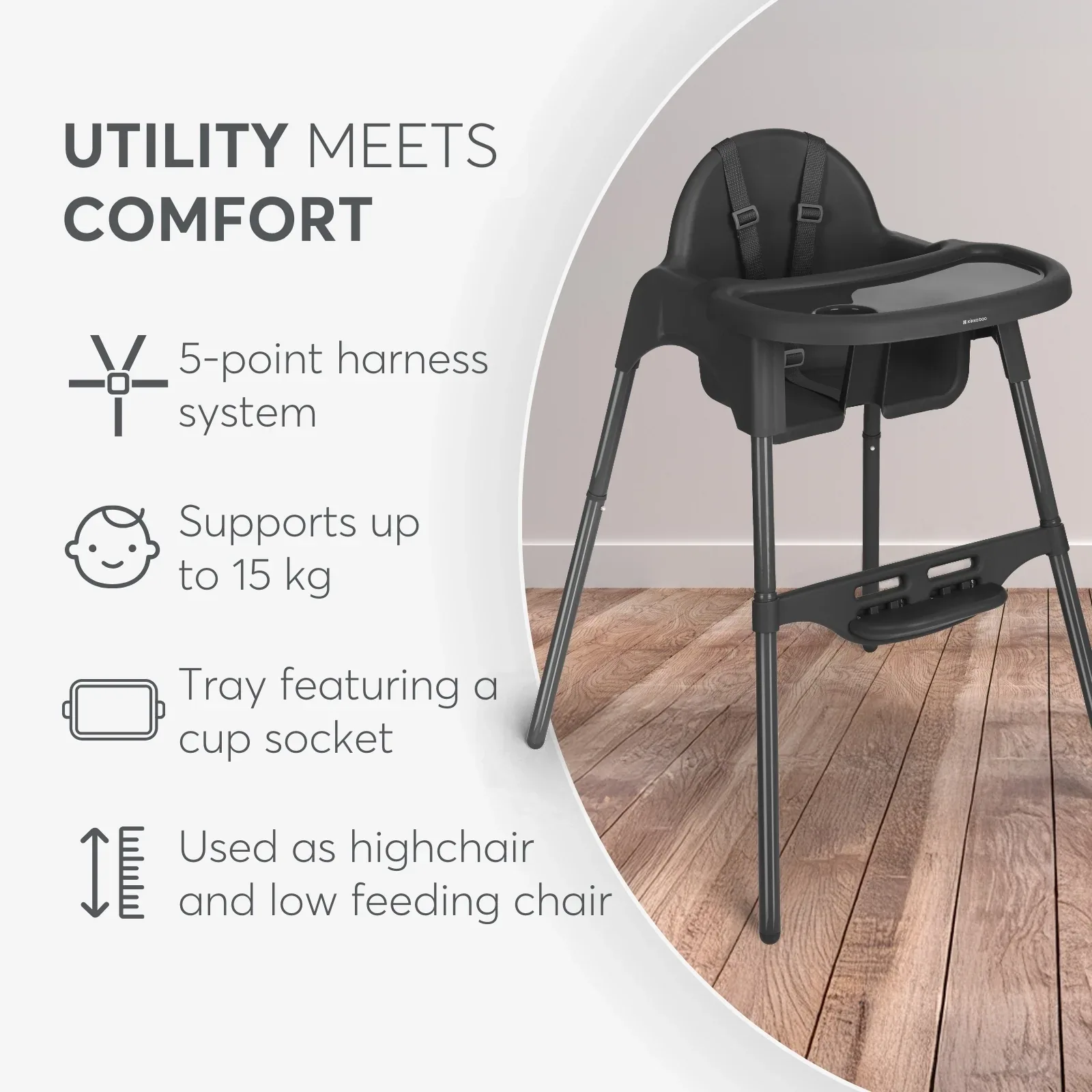 KikkaBoo® Highchair 2in1 Jammy Black - Image 9