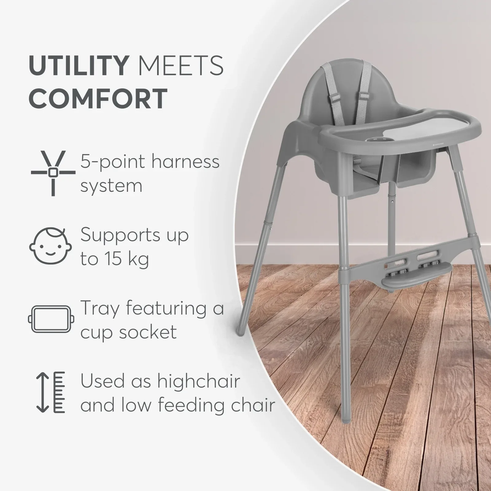 KikkaBoo® Highchair 2in1 Jammy Grey - Image 9