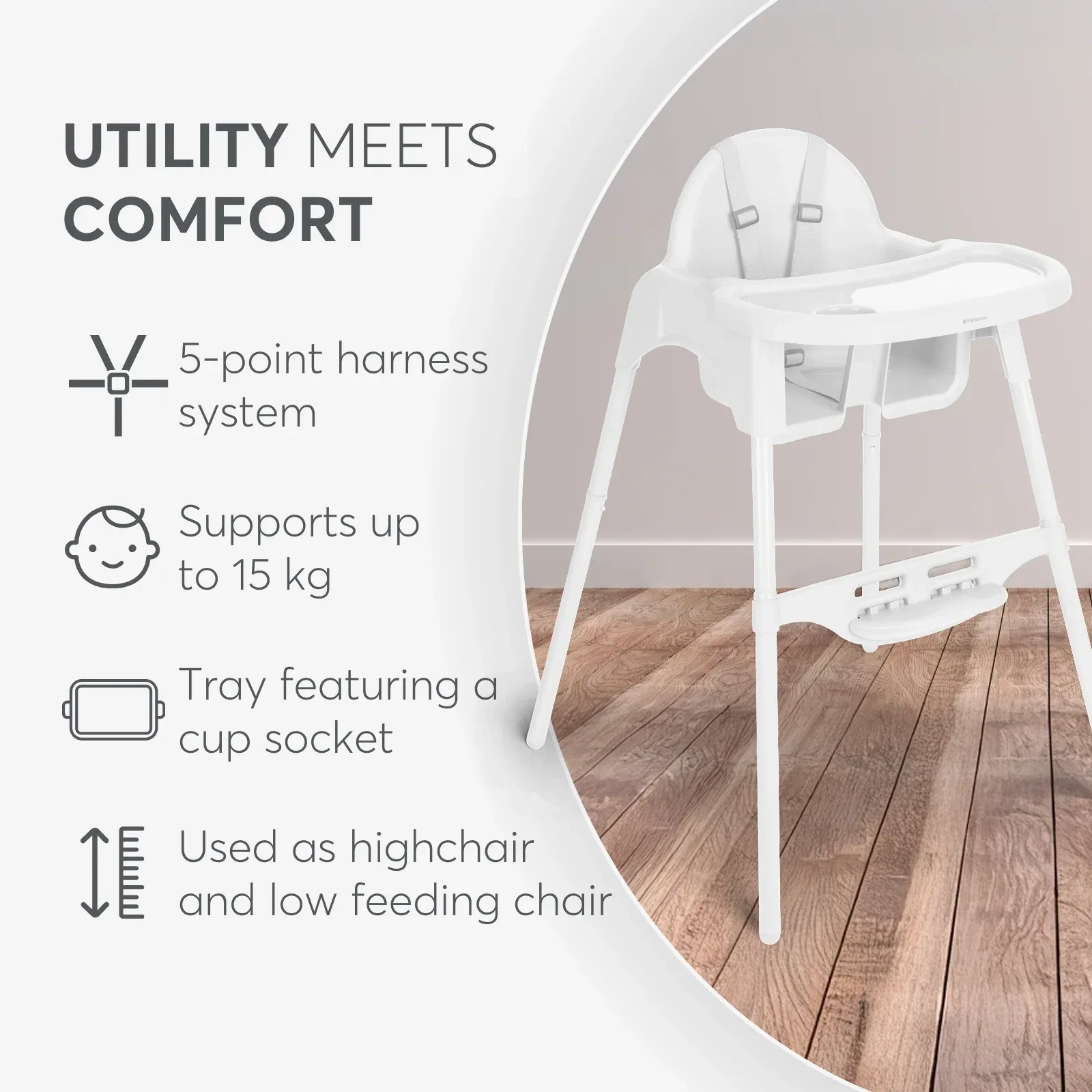 KikkaBoo® Highchair 2in1 Jammy White - Image 9