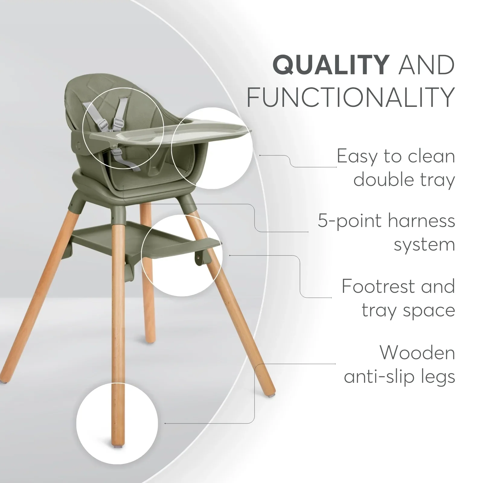KikkaBoo® Highchair 2in1 Woody Army Green - Image 4