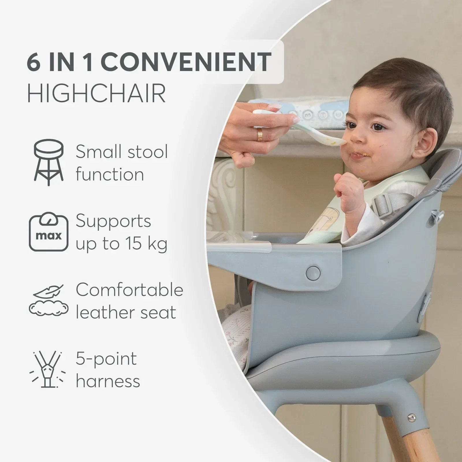 KikkaBoo® Highchair 2in1 Woody Beige - Image 5