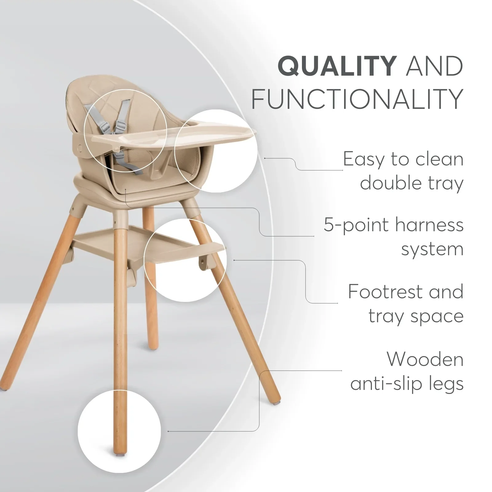 KikkaBoo® Highchair 2in1 Woody Beige - Image 9