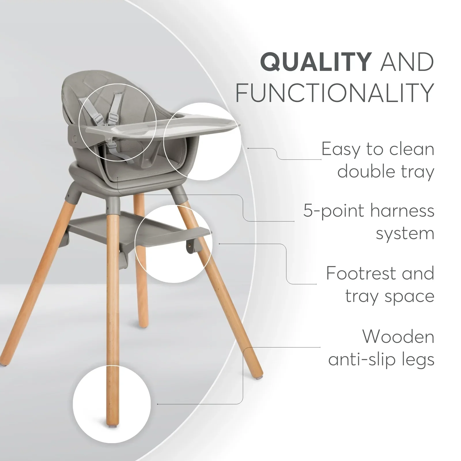KikkaBoo® Highchair 2in1 Woody Grey - Image 9