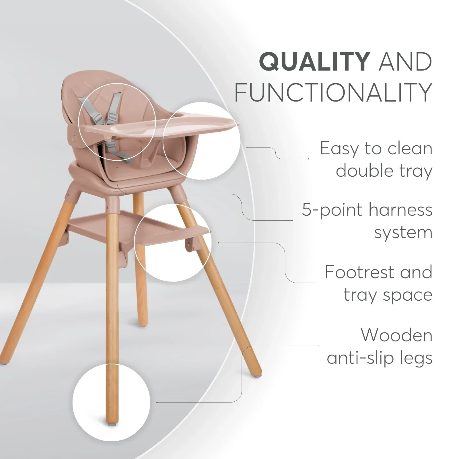 KikkaBoo® Highchair 2in1 Woody Pink - Image 3
