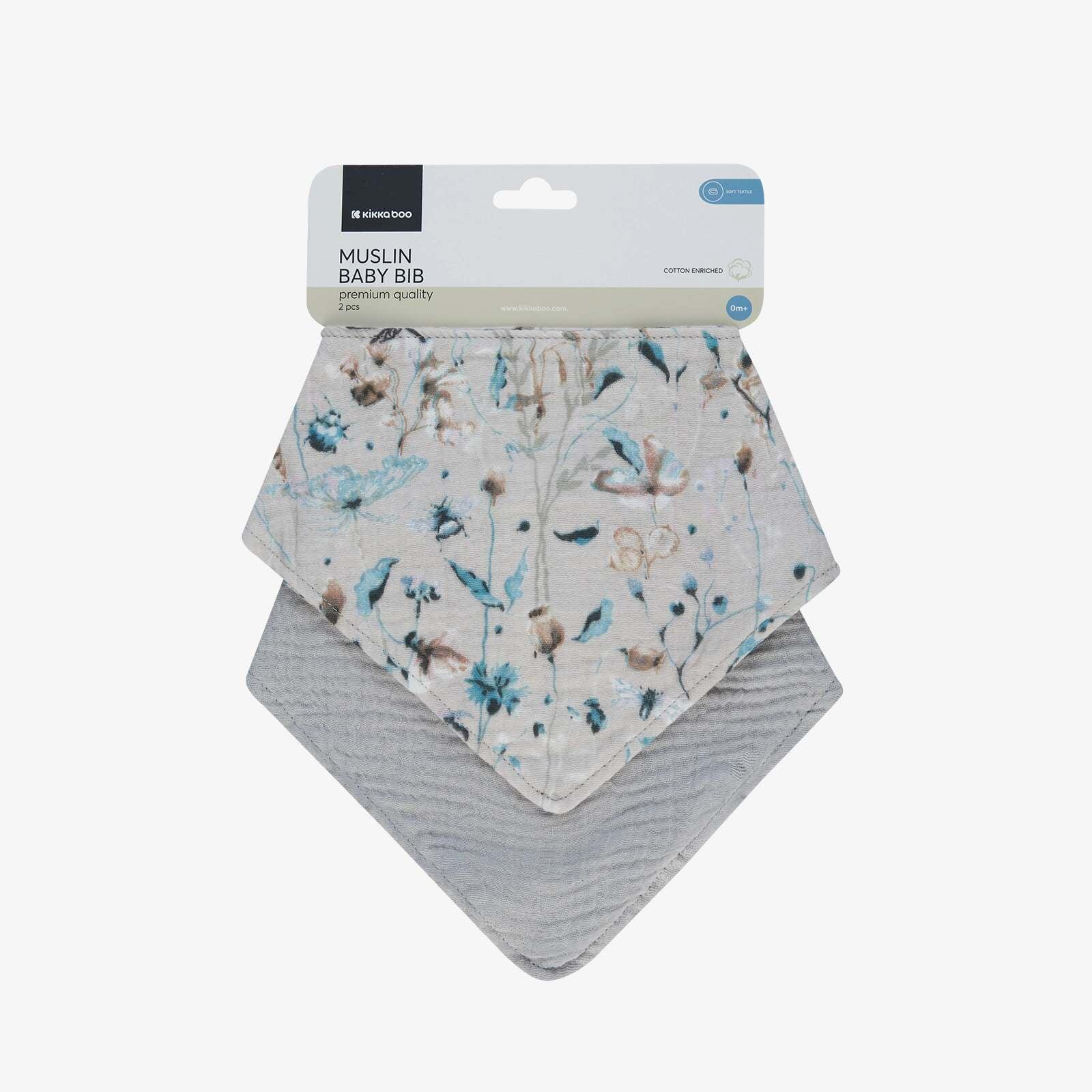KikkaBoo® Muslin bibs set 2 pcs Dreamy Fields Grey - Image 2