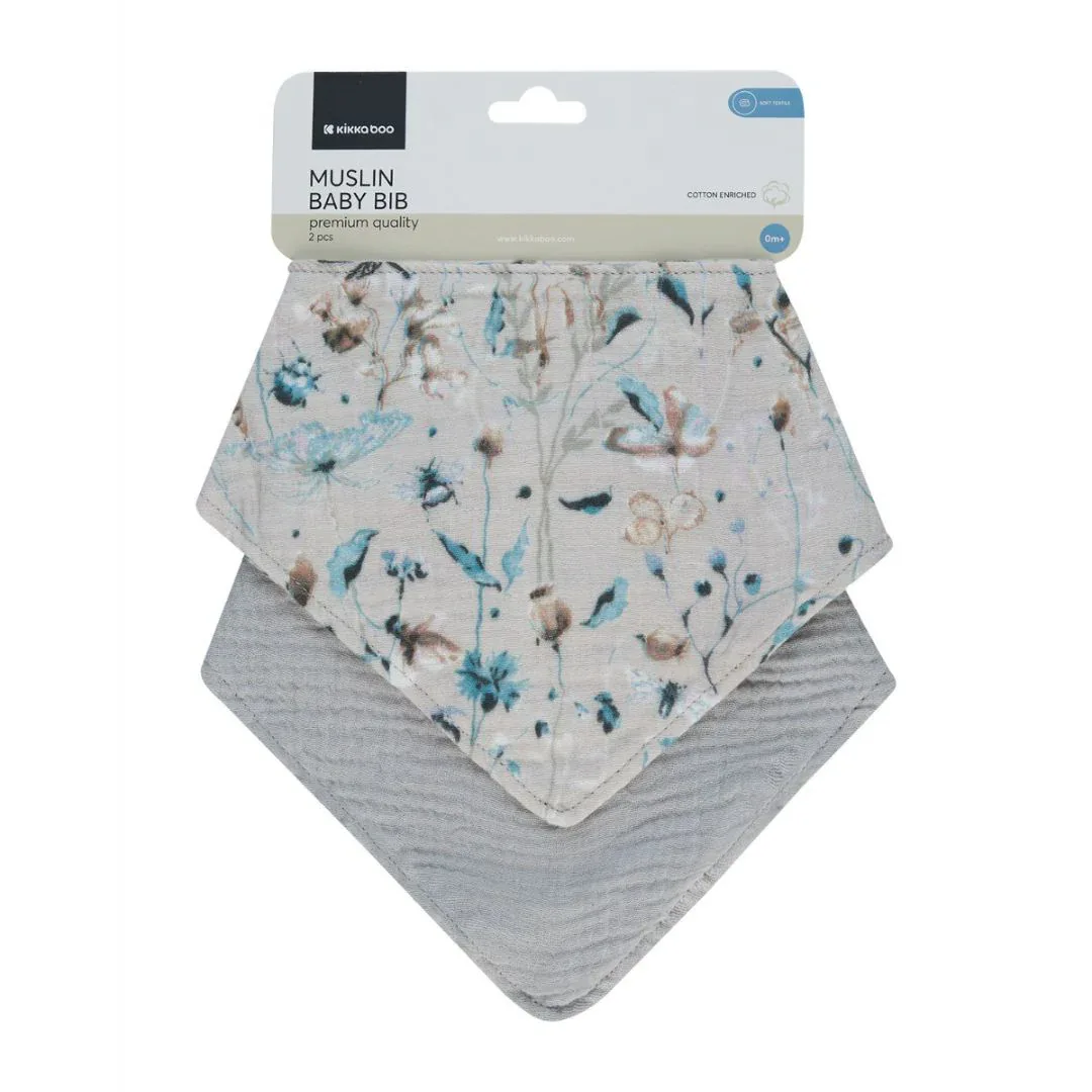KikkaBoo® Muslin bibs set 2 pcs Dreamy Fields Grey - Image 6