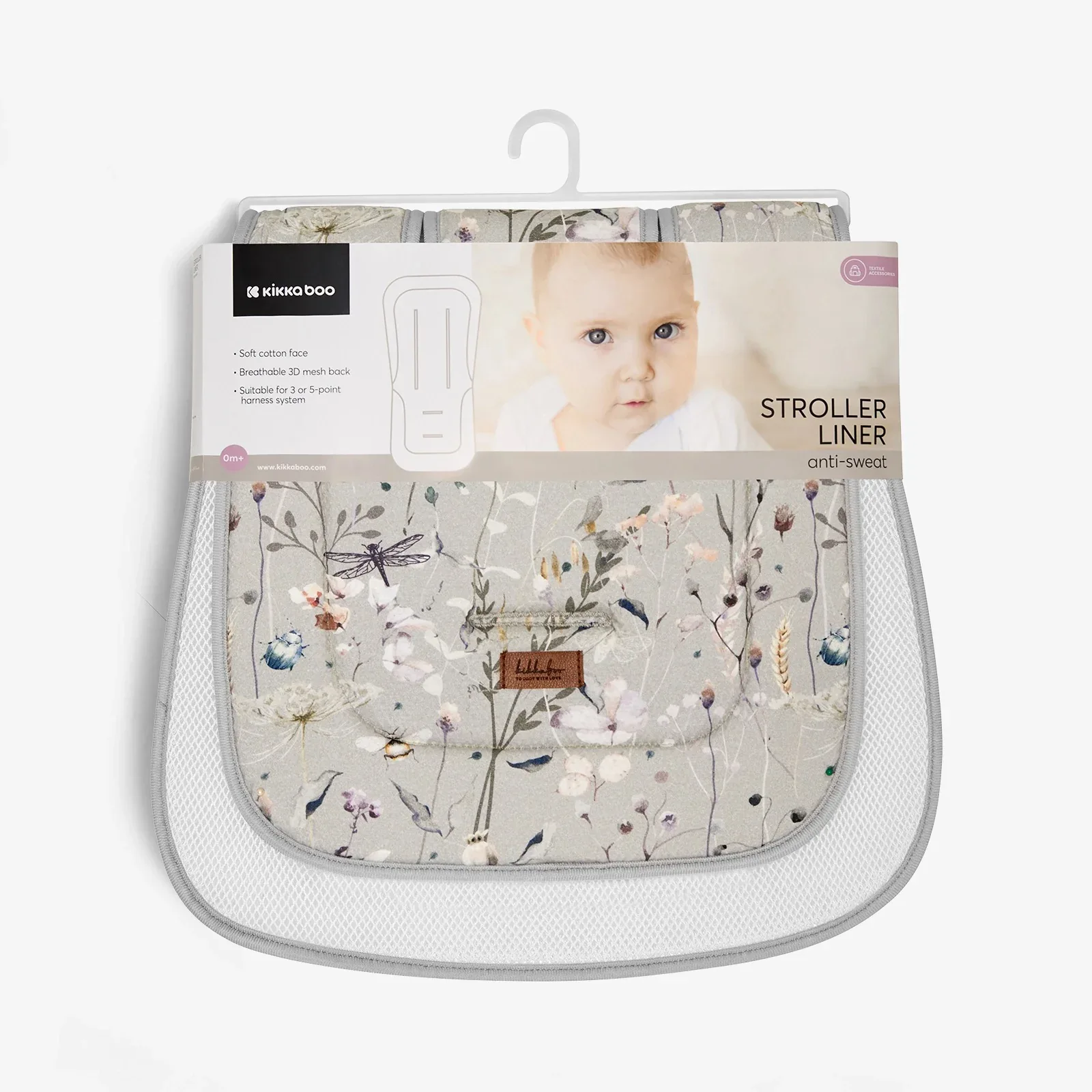 KikkaBoo® Anti-sweat stroller liner Dreamy Fields Grey - Image 4