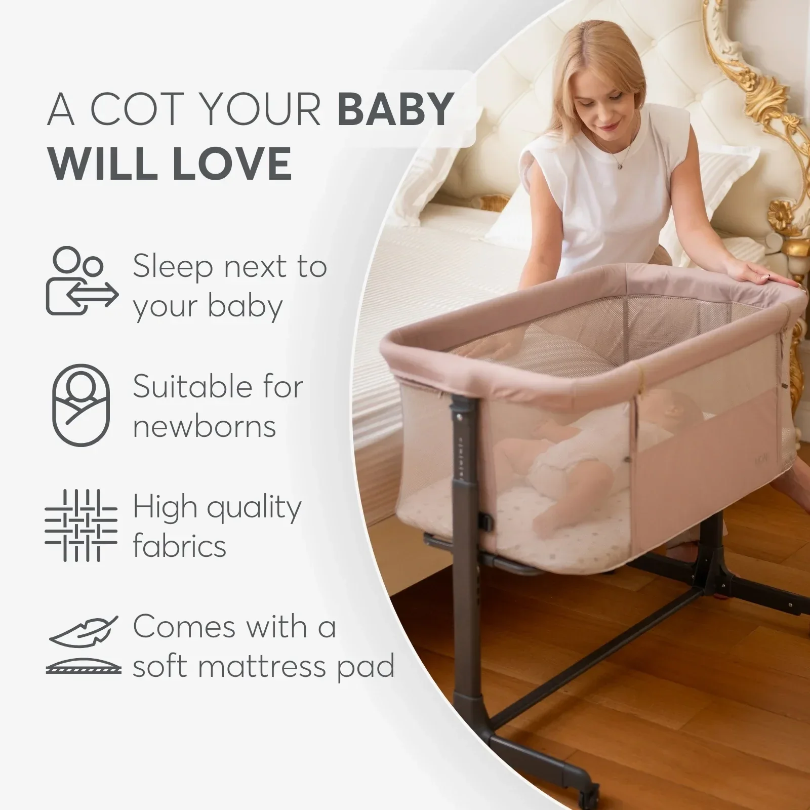KikkaBoo® Bedside crib Noah Beige 2025 - Image 6
