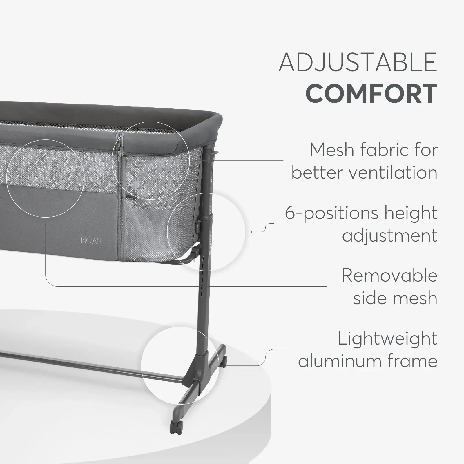 KikkaBoo® Bedside crib Noah Light Grey 2025 - Image 3