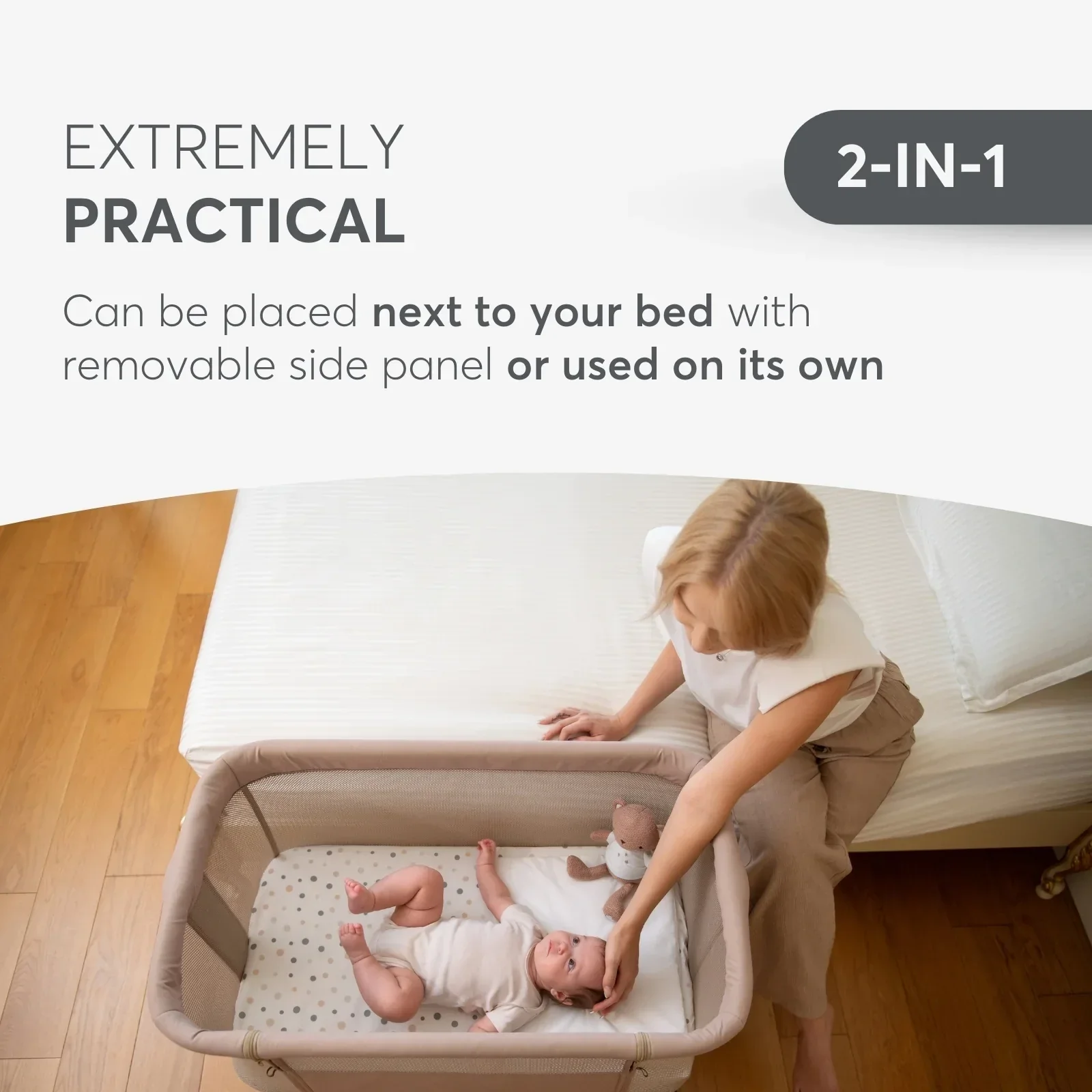 KikkaBoo® Bedside crib Noah Light Grey 2025 - Image 4