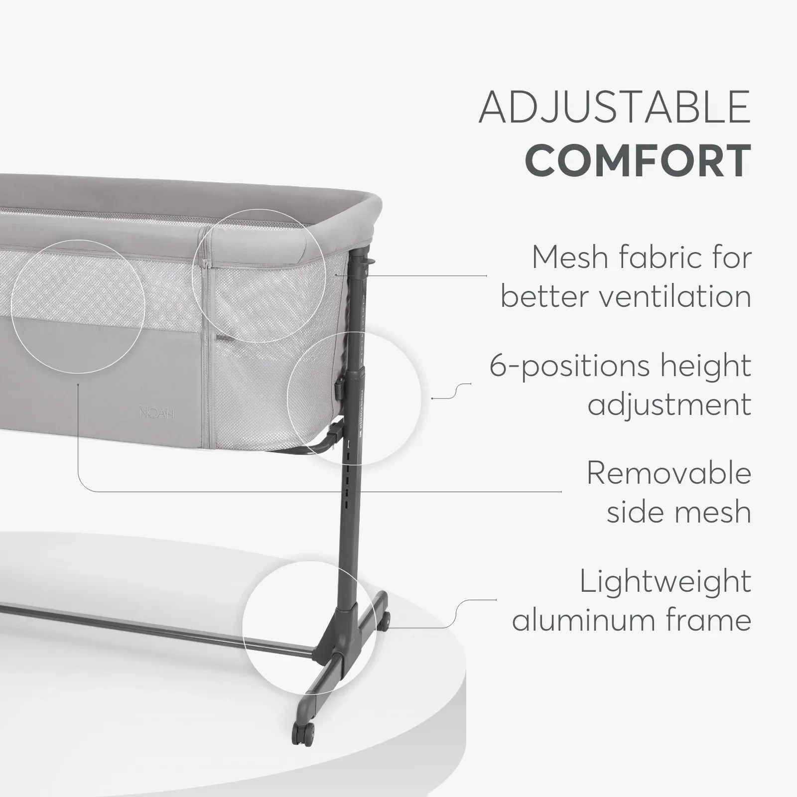 KikkaBoo® Bedside crib Noah Light Grey 2025 - Image 7