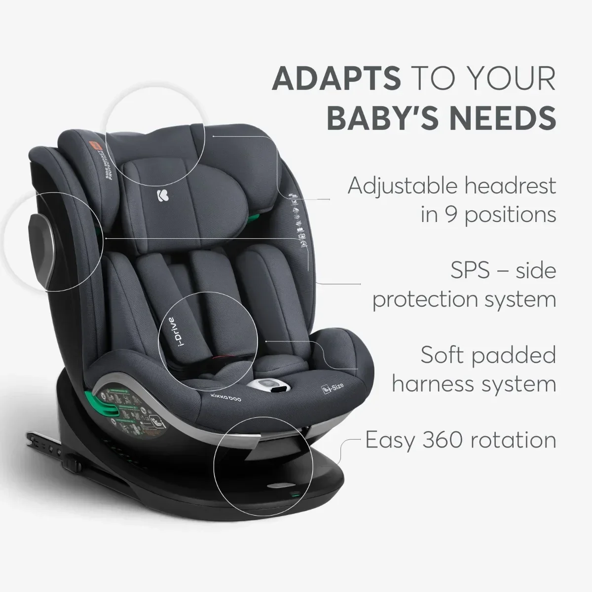 KikkaBoo® Car seat 360° i-Drive i-SIZE (40-150 cm) Dark Grey - Image 7