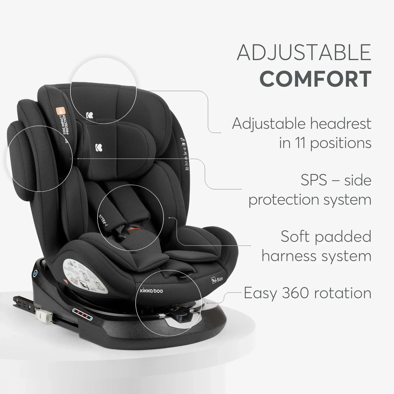 KikkaBoo® Car seat 360° i-Felix i-SIZE (40-150 cm) Black - Image 5