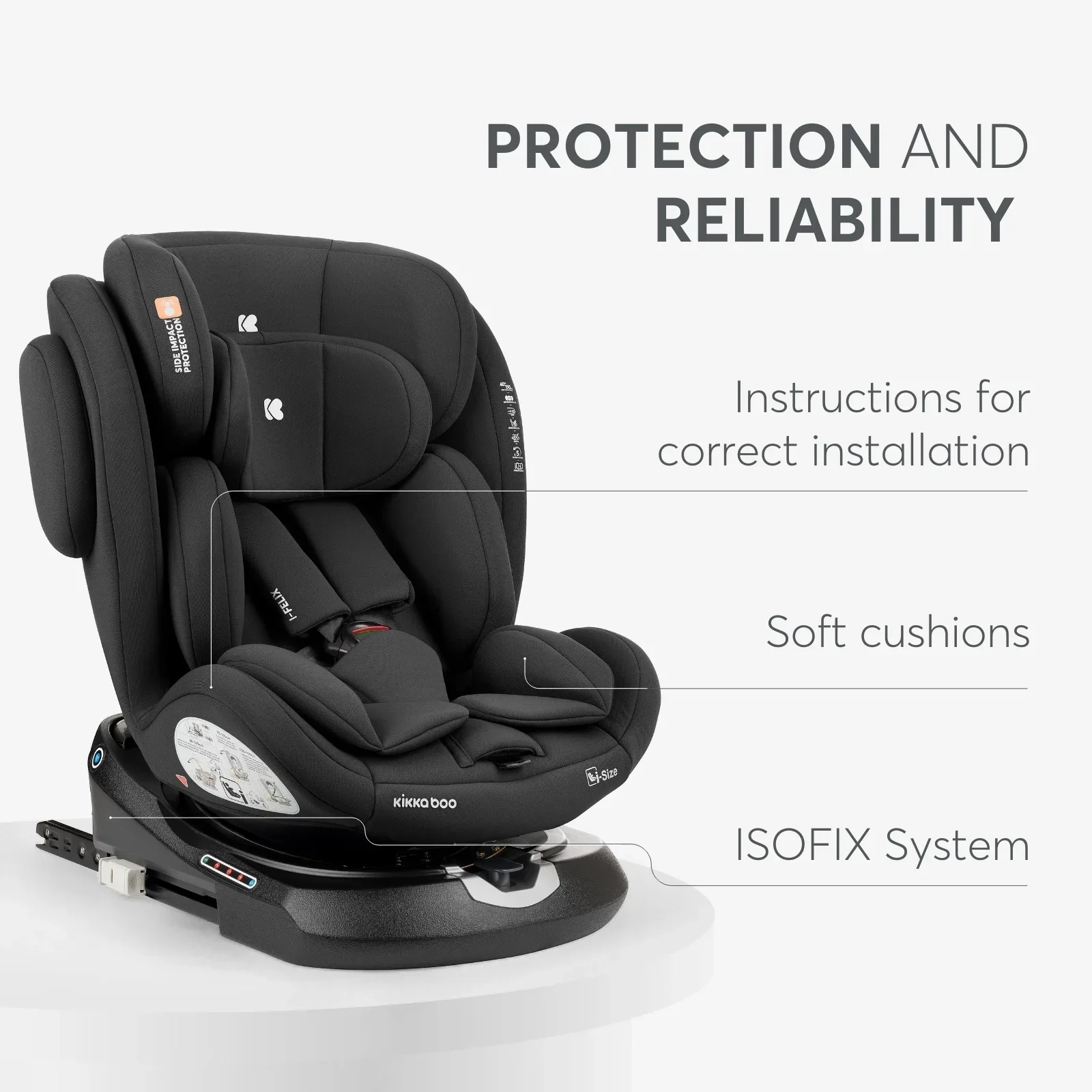 KikkaBoo® Car seat 360° i-Felix i-SIZE (40-150 cm) Dark Grey - Image 10