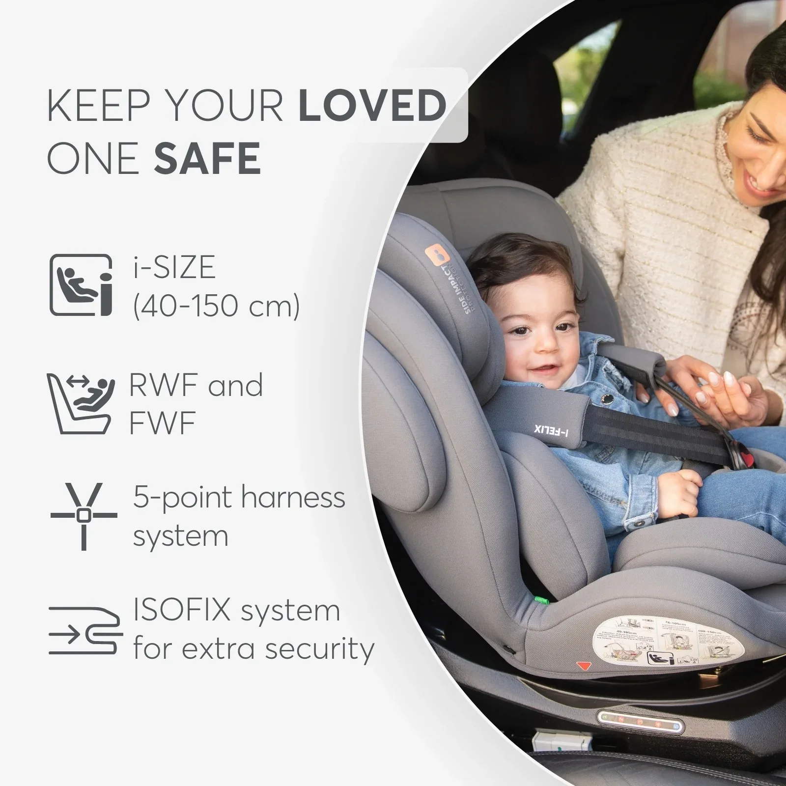 KikkaBoo® Car seat 360° i-Felix i-SIZE (40-150 cm) Dark Grey - Image 8