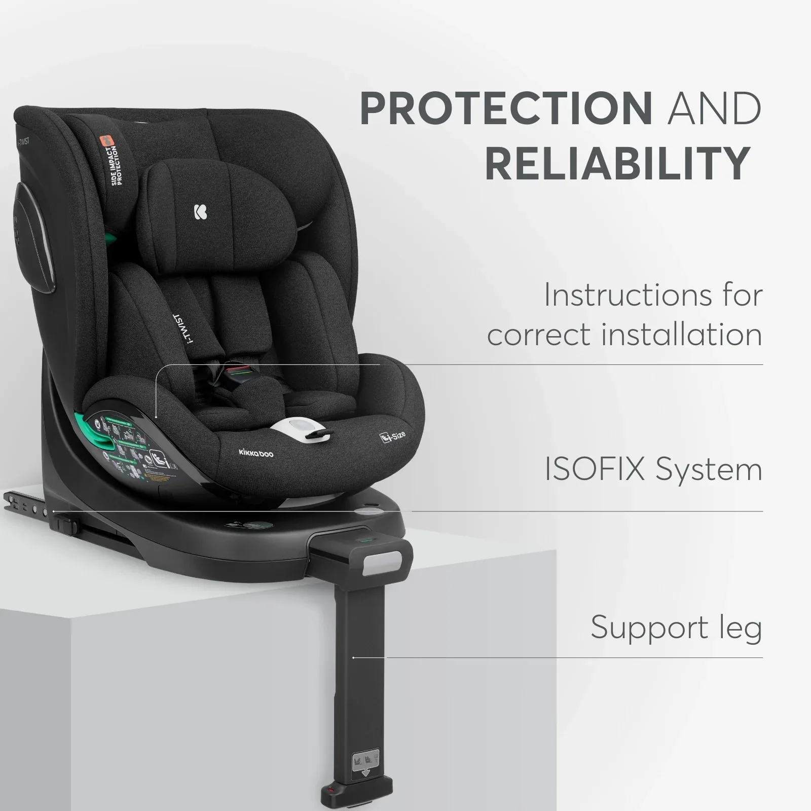 KikkaBoo® Car seat 360° i-Twist i-SIZE (40-150 cm) Black - Image 7