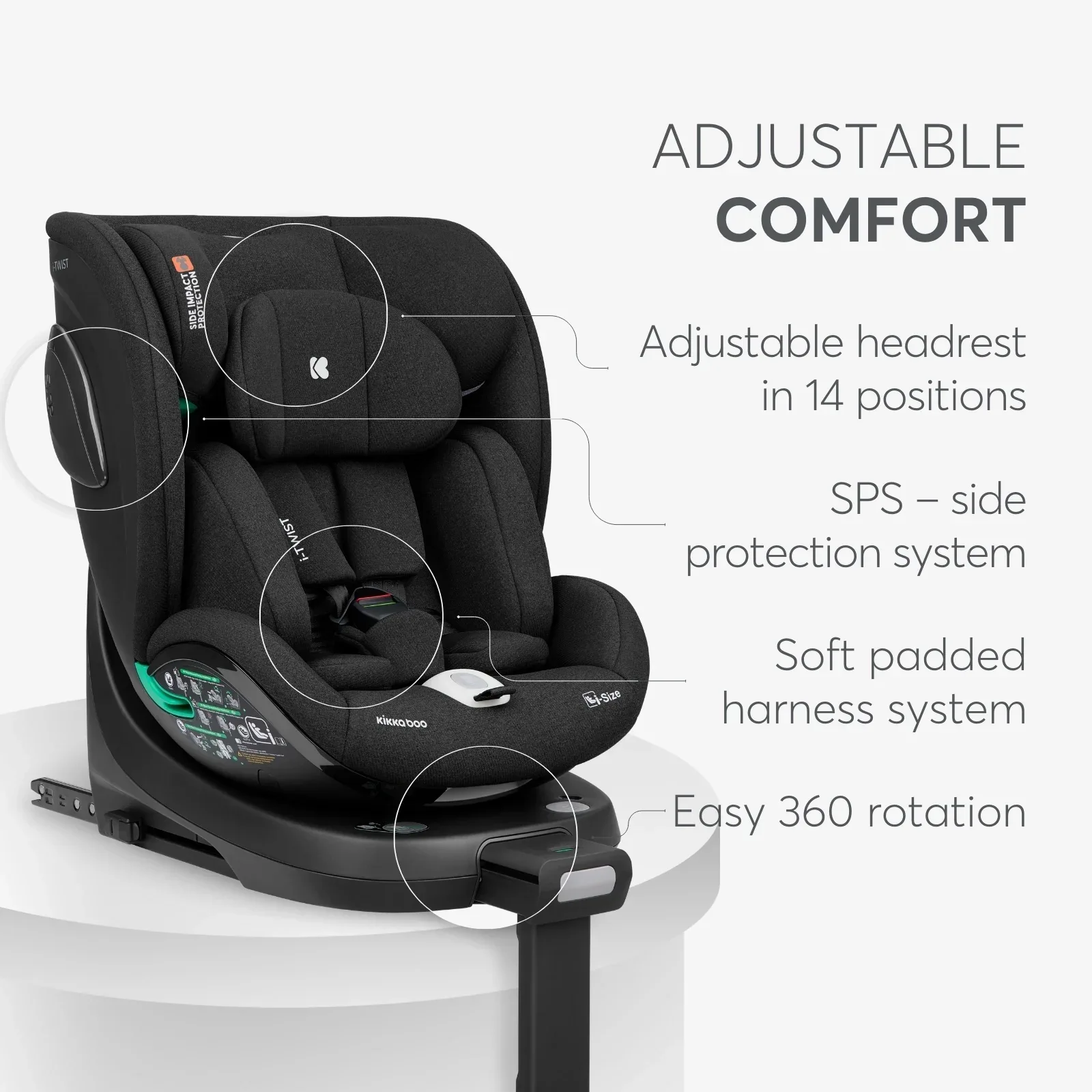 KikkaBoo® Car seat 360° i-Twist i-SIZE (40-150 cm) Light Grey - Image 5
