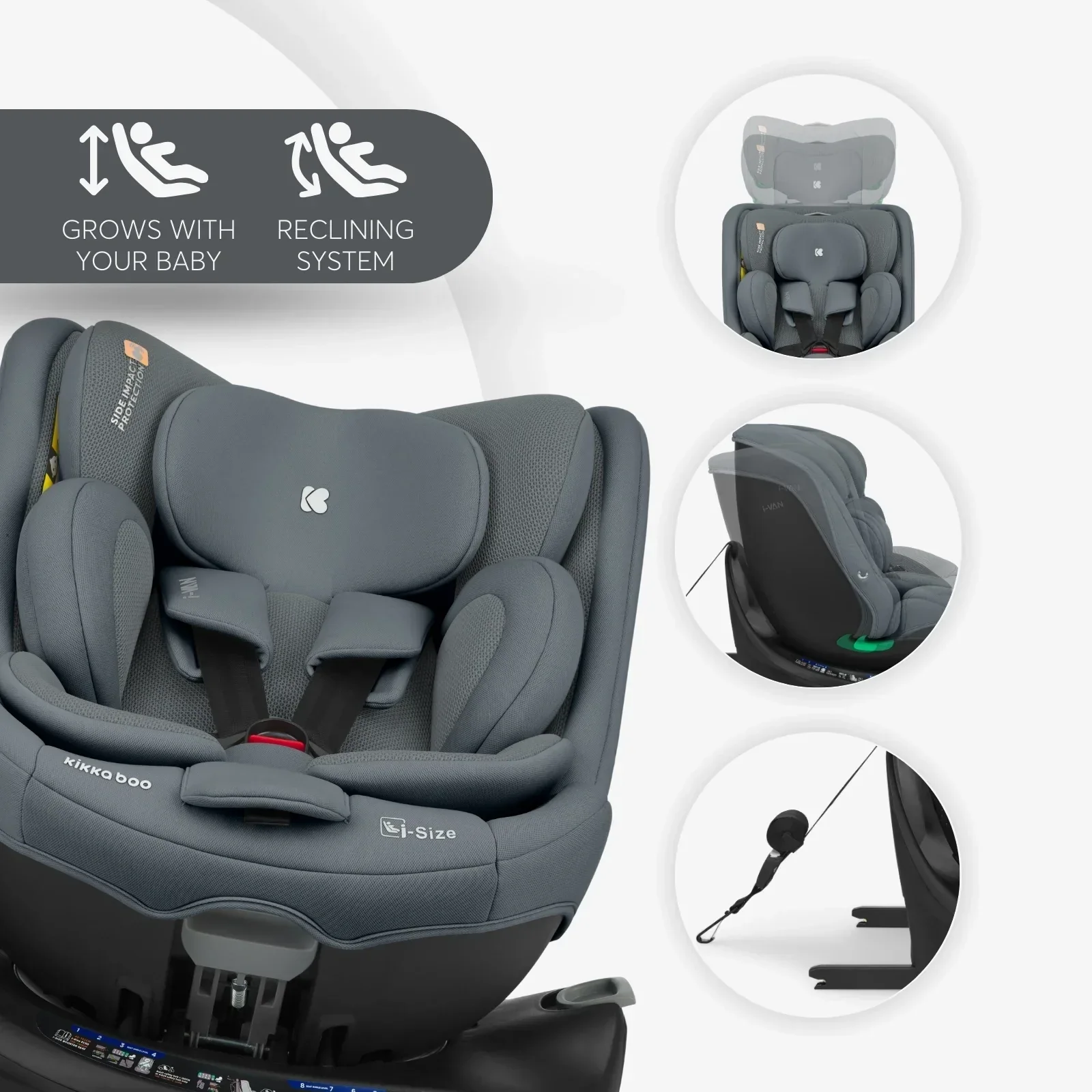 KikkaBoo® Car seat 360° i-Van i-SIZE (40-150 cm) Dark Grey - Image 7