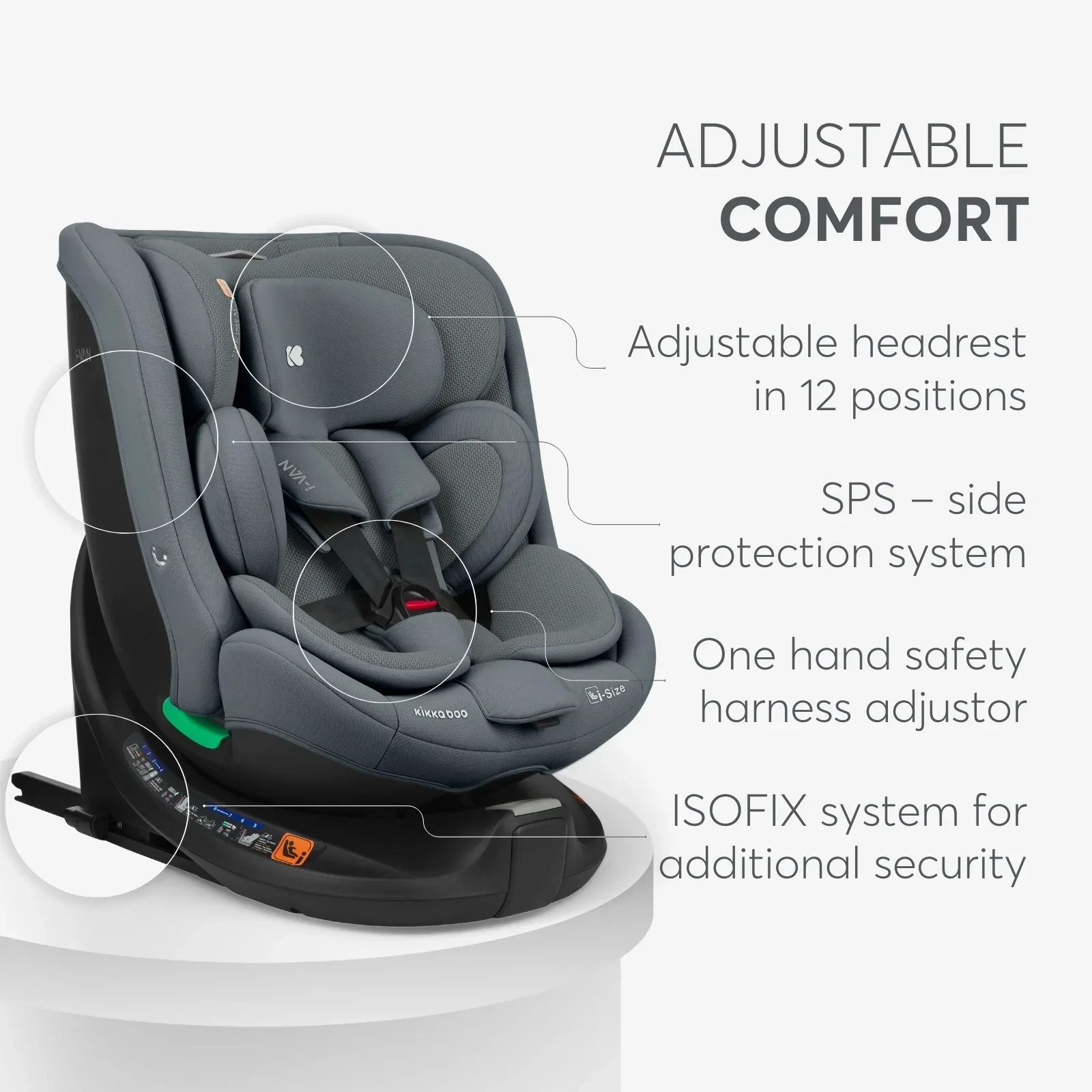 KikkaBoo® Car seat 360° i-Van i-SIZE (40-150 cm) Dark Grey - Image 9