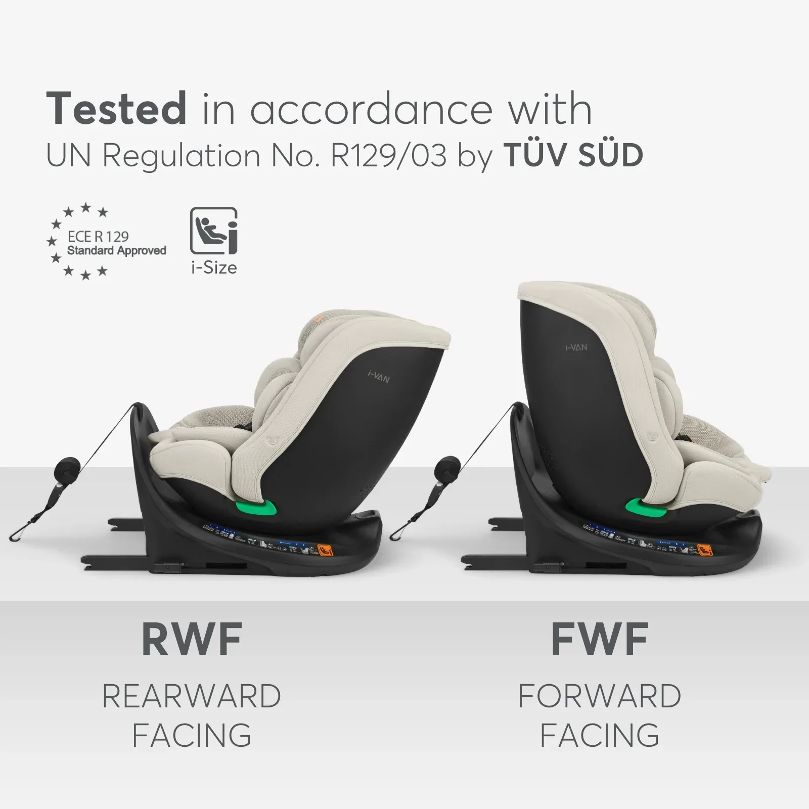 KikkaBoo® Car seat 360° i-Van i-SIZE (40-150 cm) Light Beige - Image 10