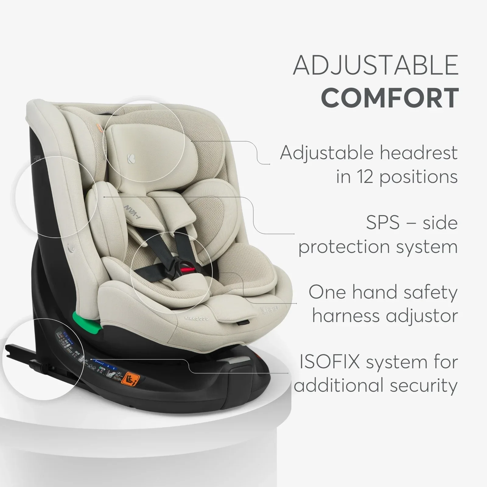 KikkaBoo® Car seat 360° i-Van i-SIZE (40-150 cm) Light Beige - Image 11
