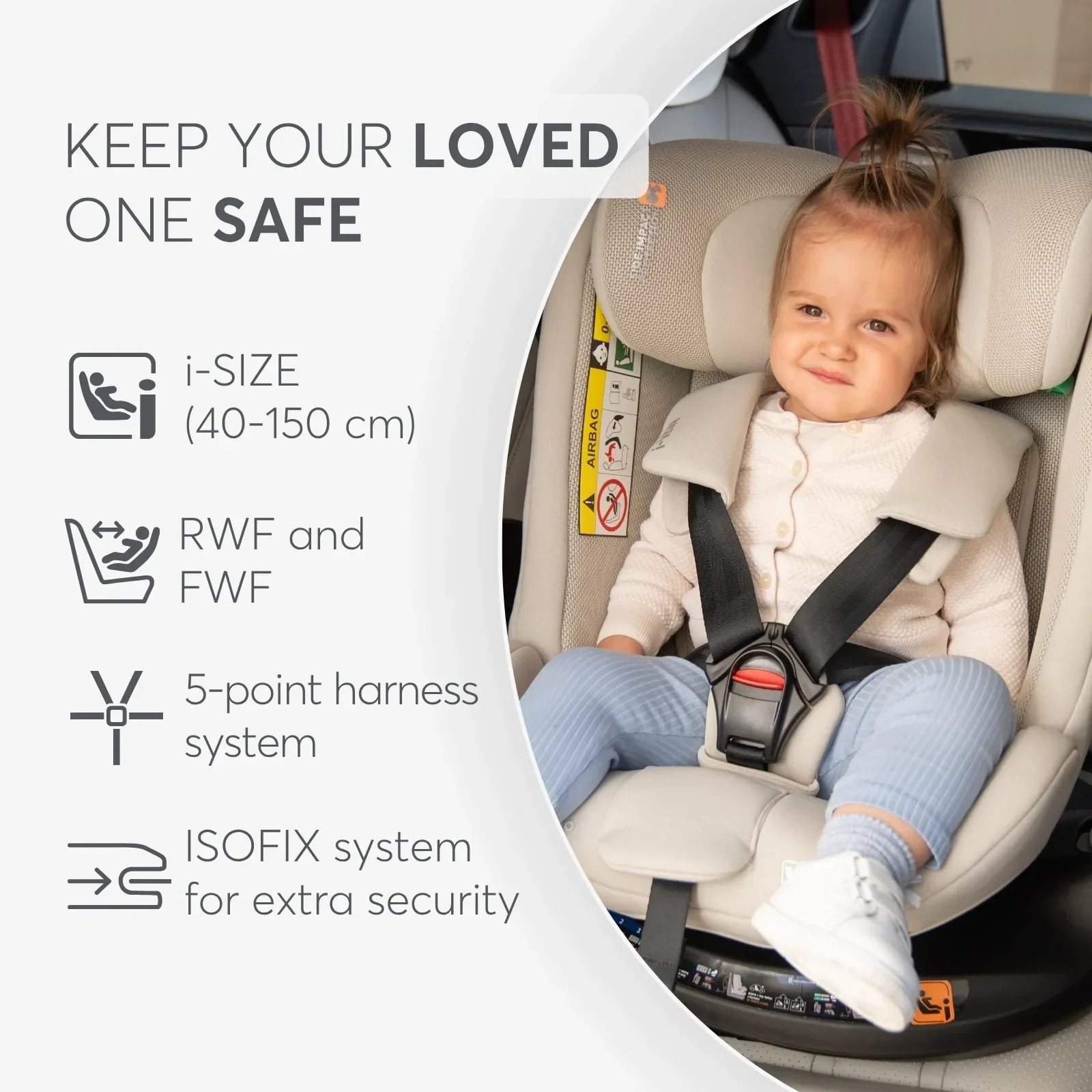 KikkaBoo® Car seat 360° i-Van i-SIZE (40-150 cm) Light Beige - Image 6
