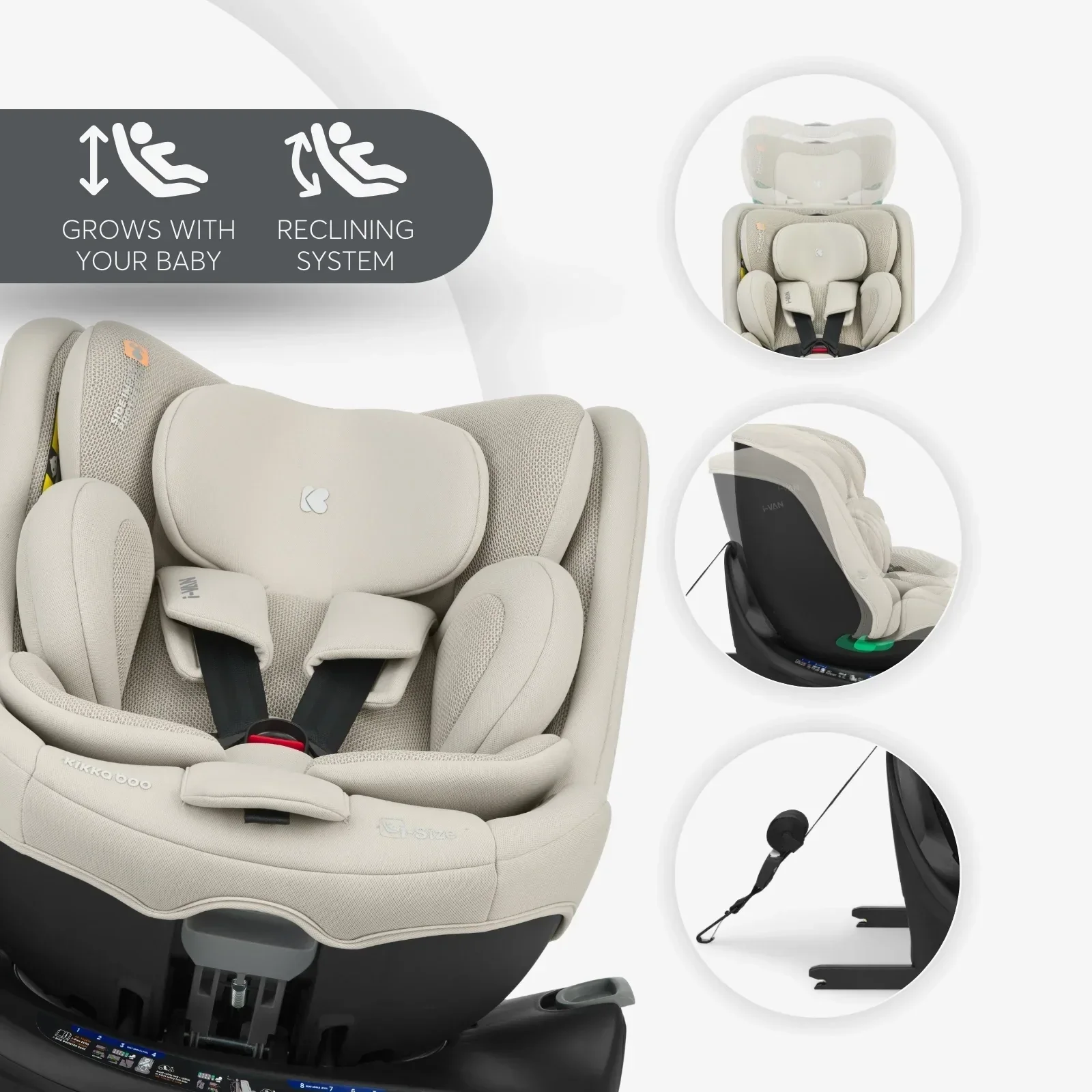 KikkaBoo® Car seat 360° i-Van i-SIZE (40-150 cm) Light Beige - Image 9