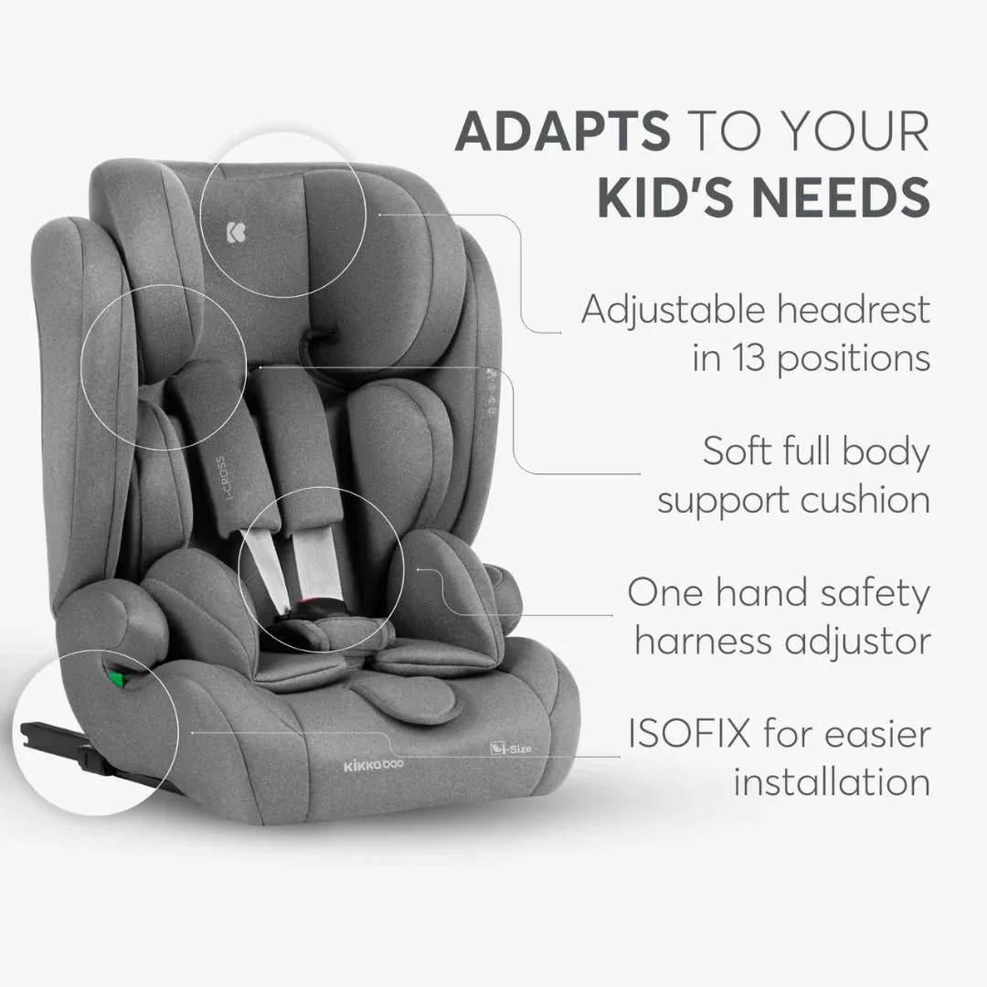 KikkaBoo® Car seat i-Cross i-SIZE (76-150 cm) Light Grey - Image 8