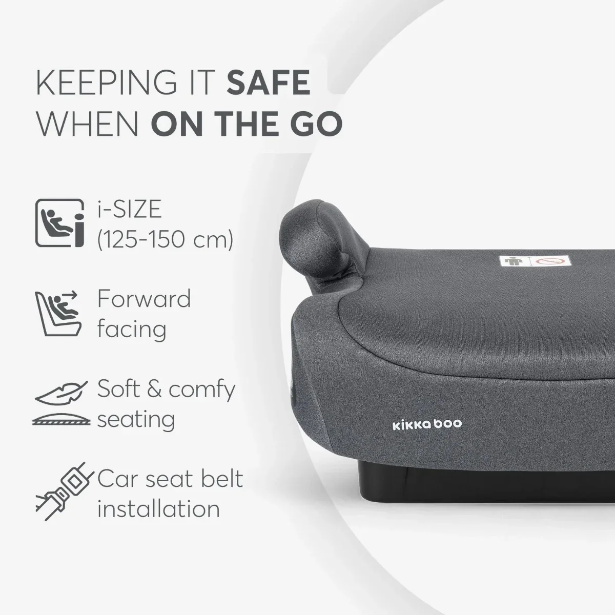 KikkaBoo® Car seat i-Go i-SIZE (125-150 cm) Dark Grey - Image 3