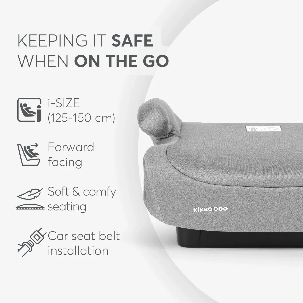 KikkaBoo® Car seat i-Go i-SIZE (125-150 cm) Light Grey - Image 3