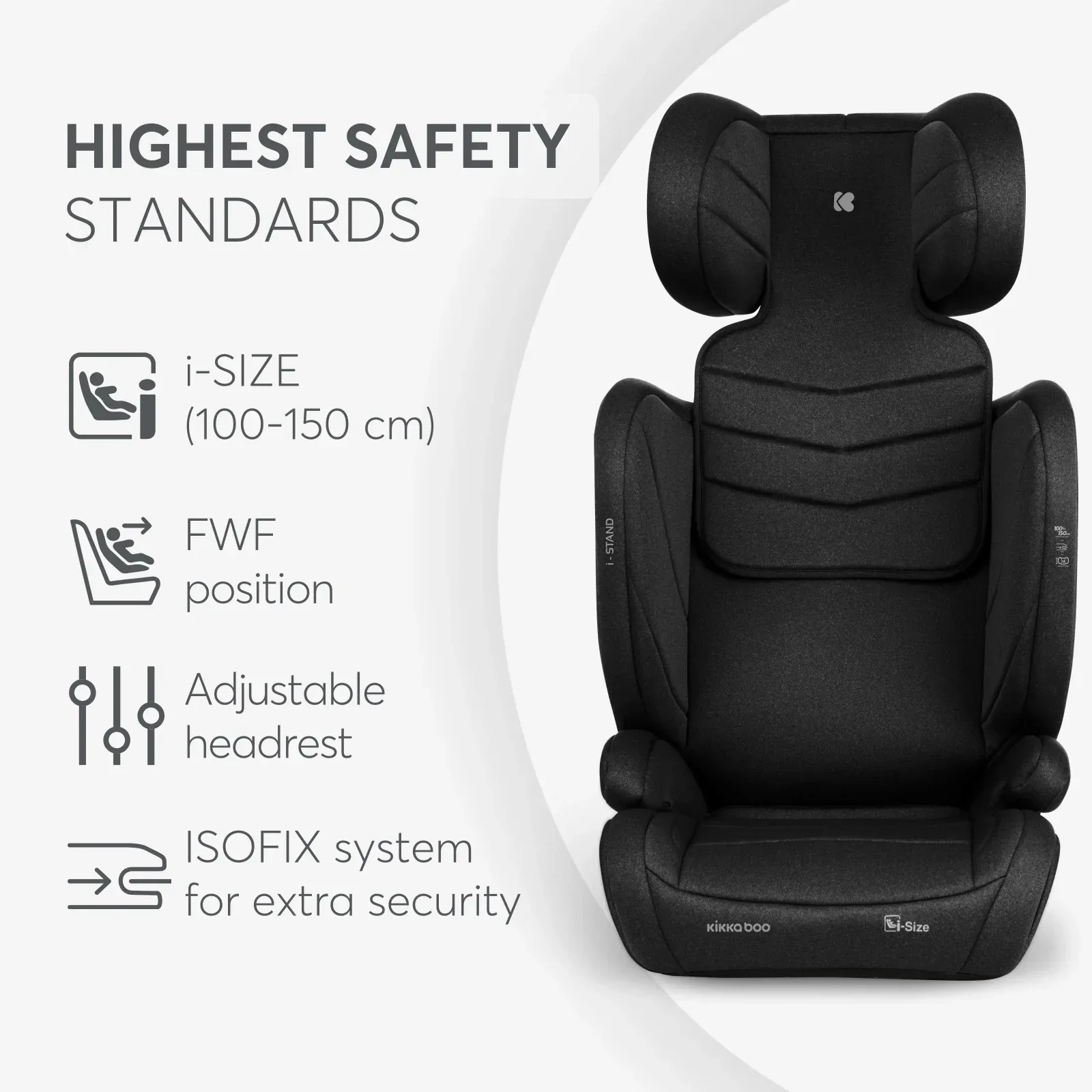 KikkaBoo® Car seat i-Stand i-SIZE (100-150 cm) Black - Image 5