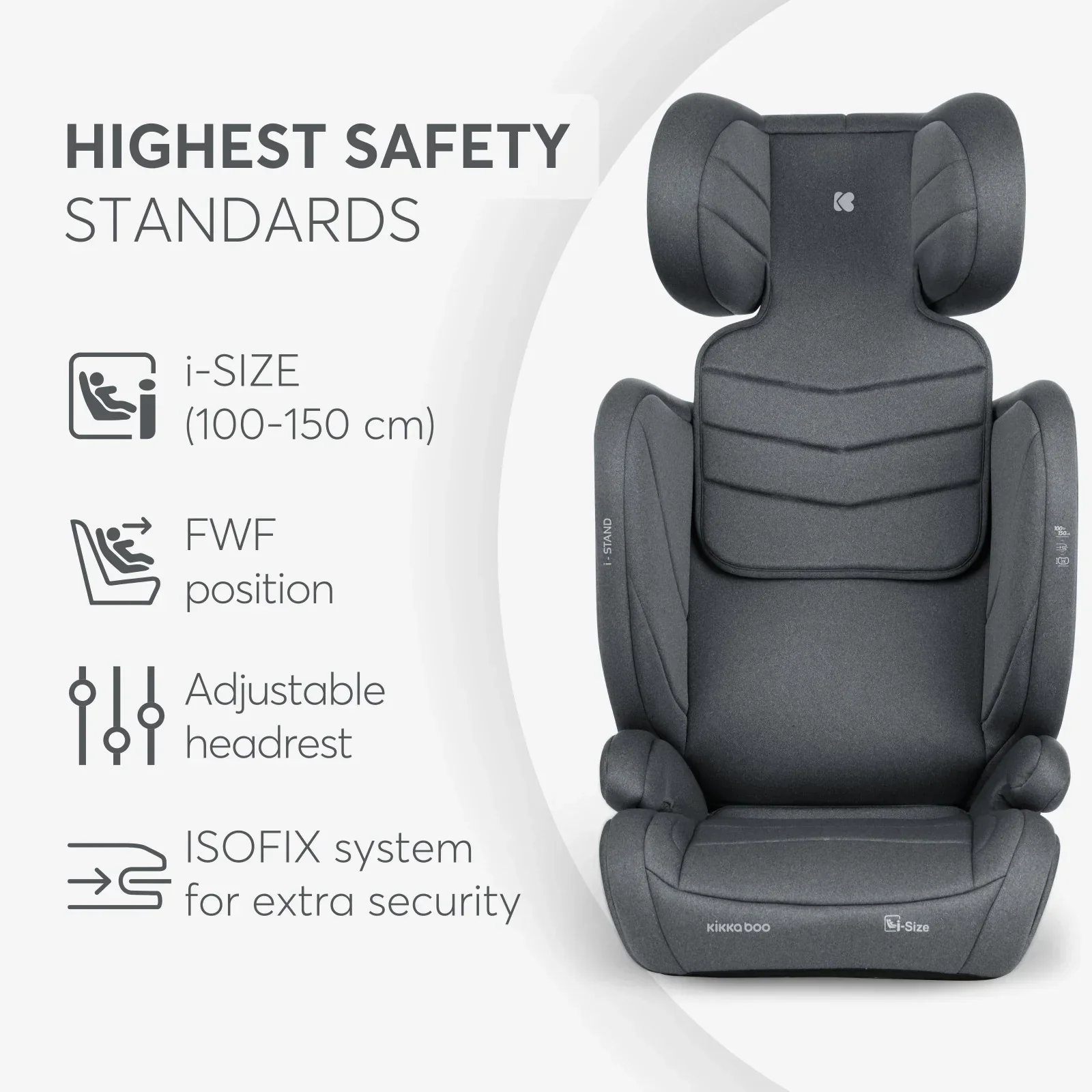 KikkaBoo® Car seat i-Stand i-SIZE (100-150 cm) Dark Grey - Image 4