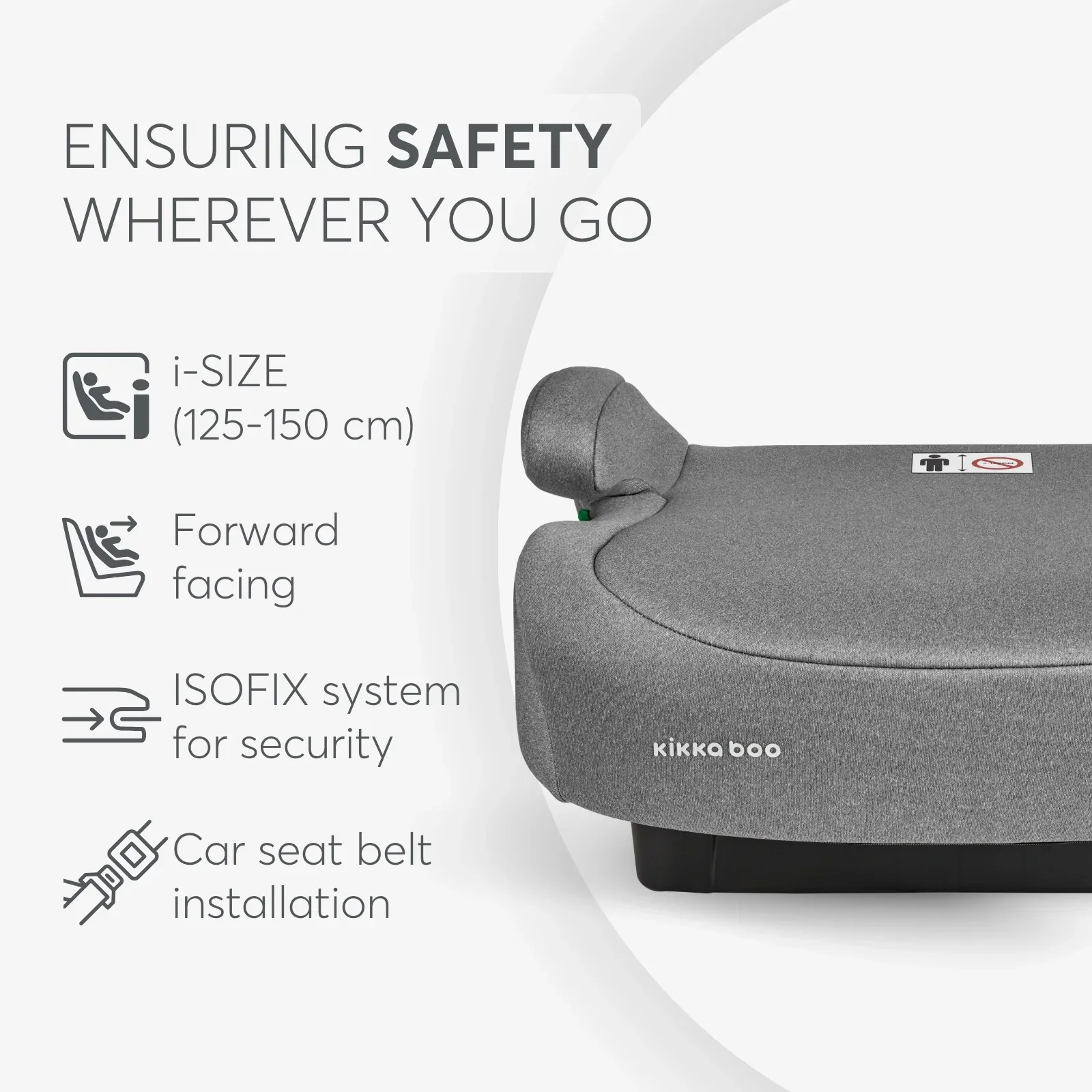 KikkaBoo® Car seat i-Tip i-SIZE (125-150 cm) Light Grey - Image 4