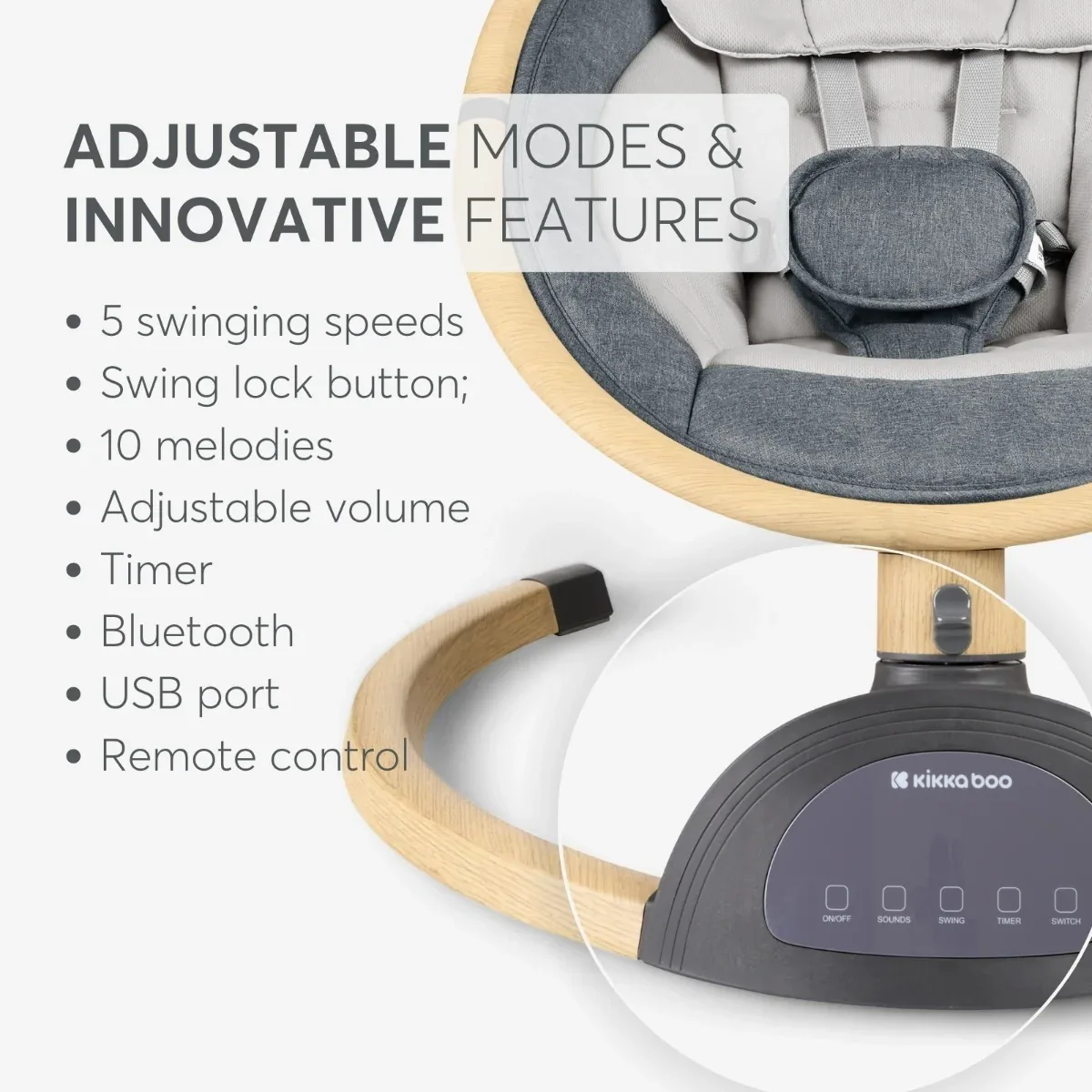 KikkaBoo® Electrical side-to-side swing Ashlee Dark Grey - Image 9