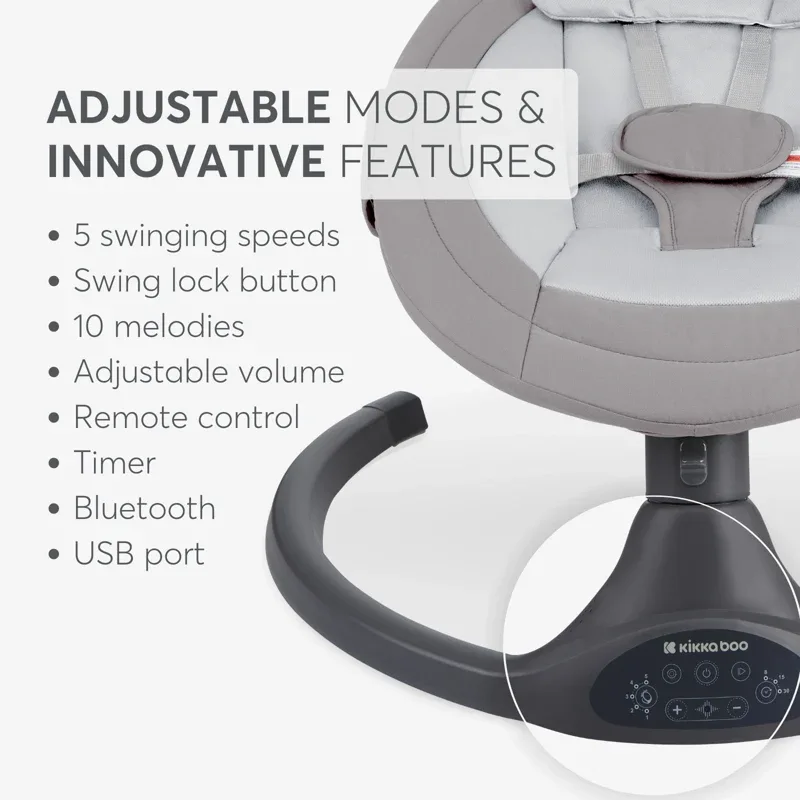 KikkaBoo® Electrical side-to-side swing Codie Light Grey 2025 - Image 9