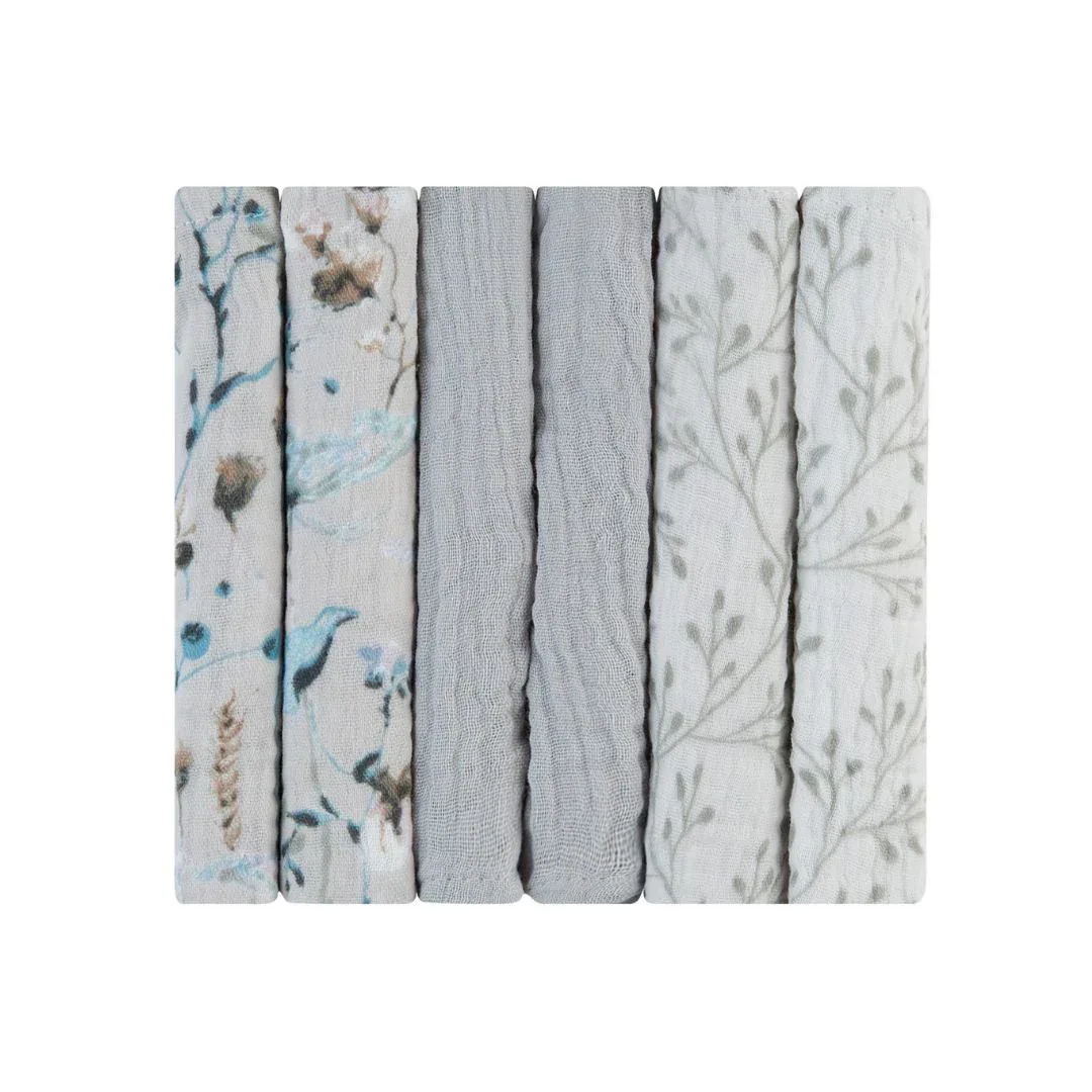 KikkaBoo® Muslin cloth set 6 pcs 30x30 cm Dreamy Fields Grey - Image 4