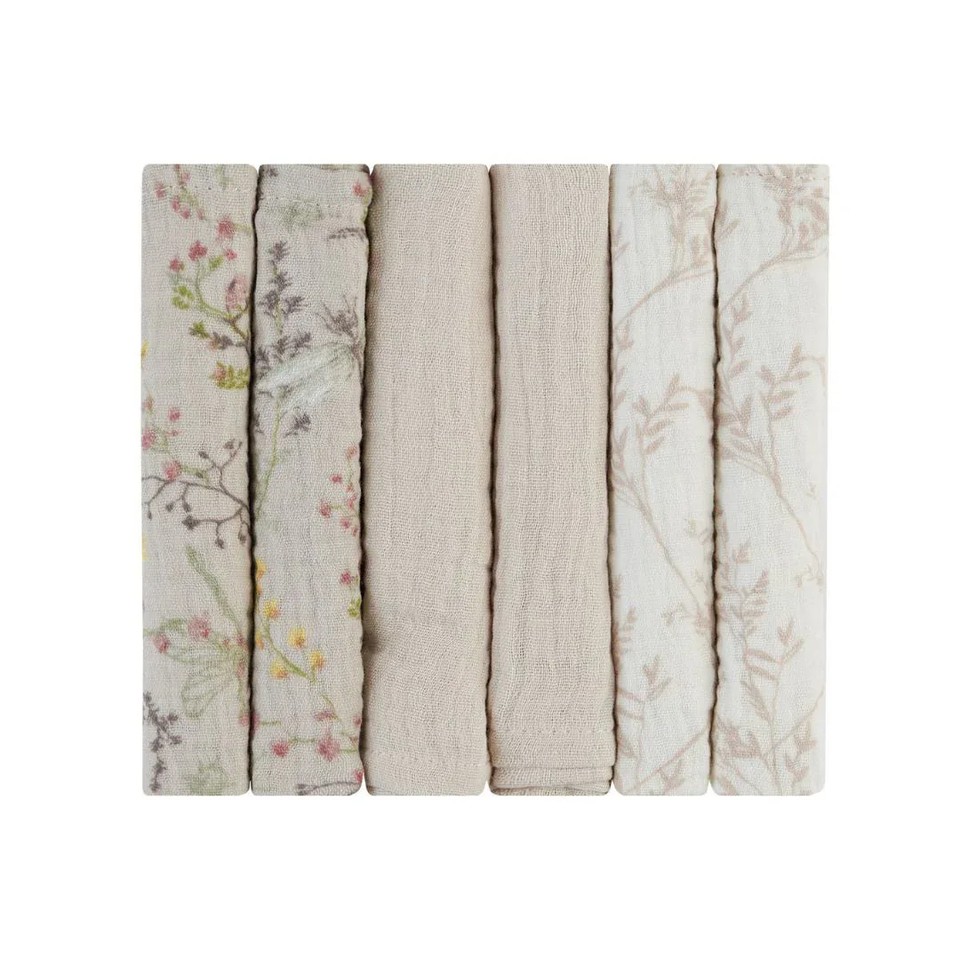 KikkaBoo® Muslin cloth set 6 pcs 30x30 cm Secret Garden Beige - Image 4