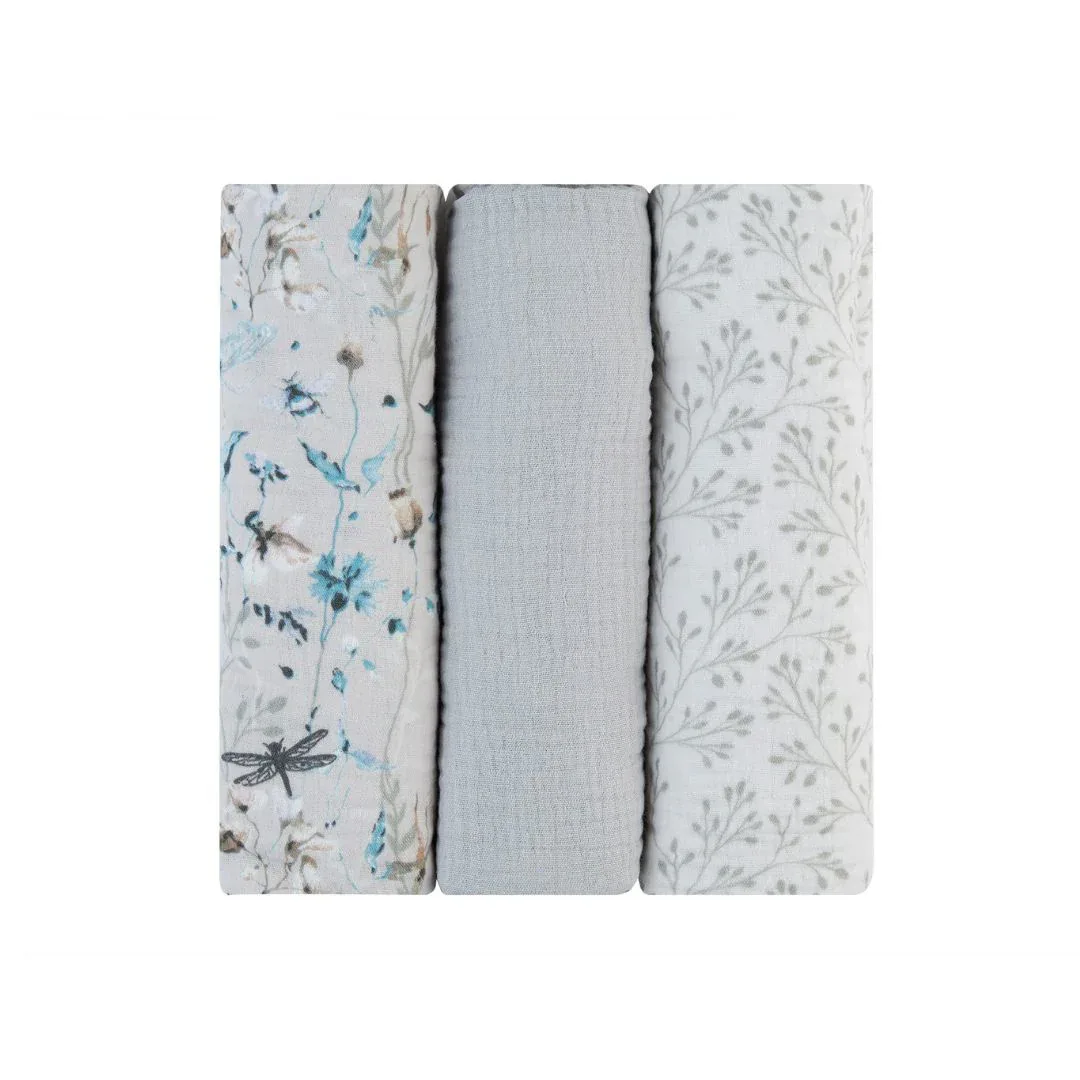 KikkaBoo® Muslin swaddle set 3 pcs 100x100 cm Dreamy Fields Grey - Image 4