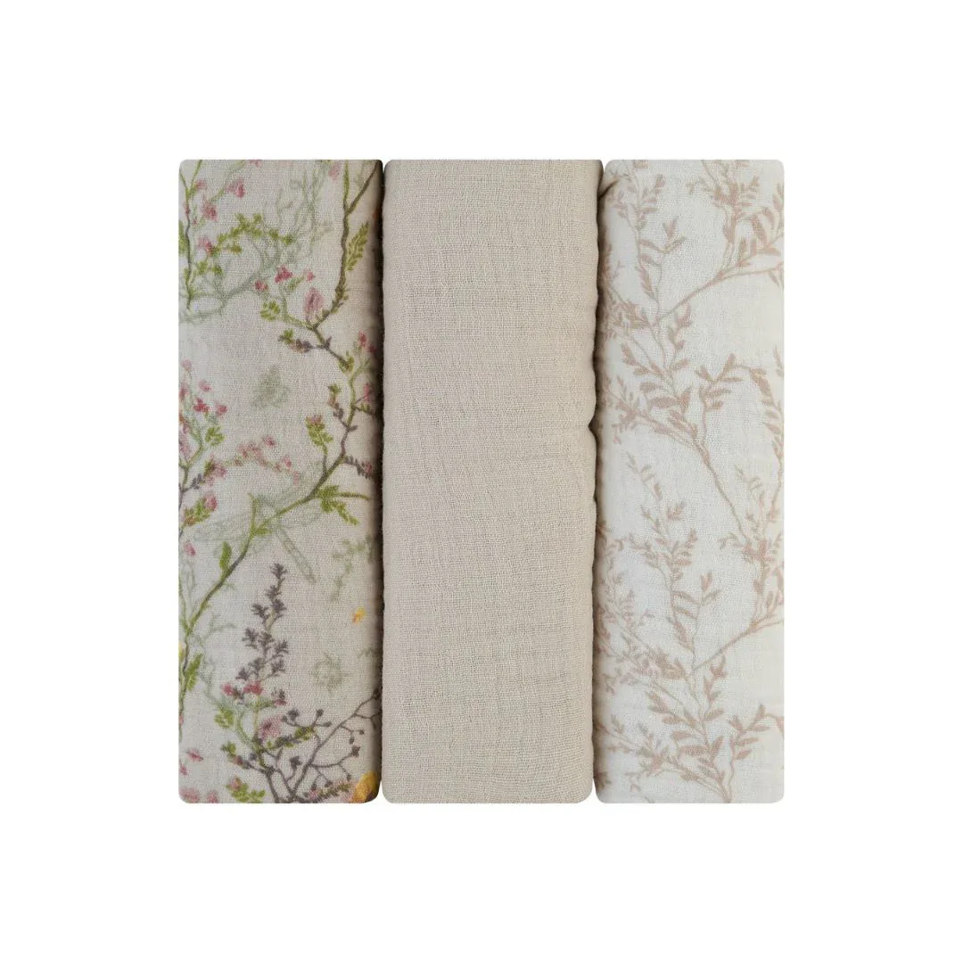 KikkaBoo® Muslin swaddle set 3 pcs 75x75 cm Secret Garden Beige - Image 4
