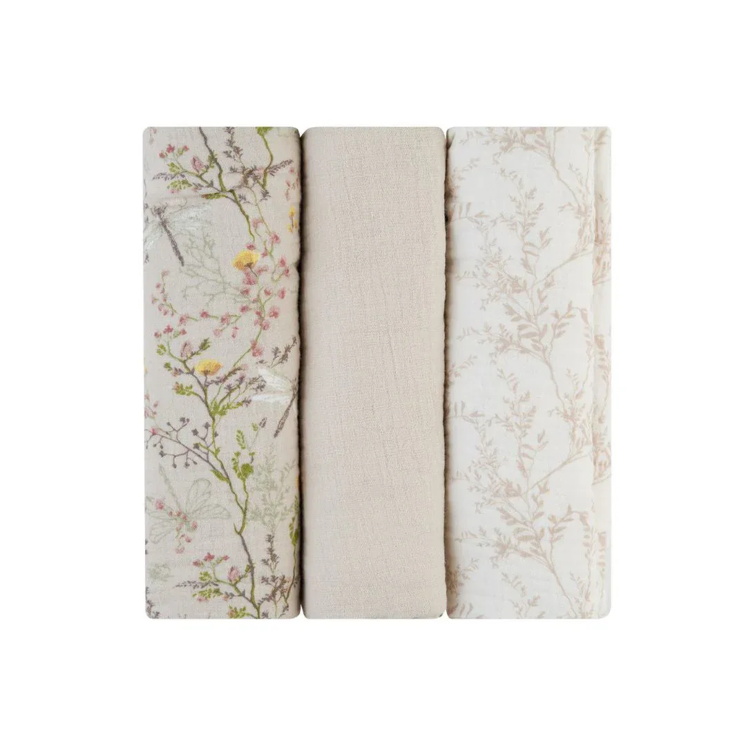 KikkaBoo® Muslin swaddle set 3 pcs 100x100 cm Secret Garden Beige - Image 4