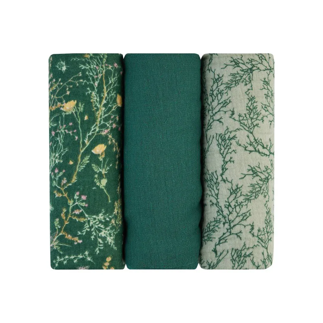 KikkaBoo® Muslin swaddle set 3 pcs 75x75 cm Secret Garden Green - Image 4