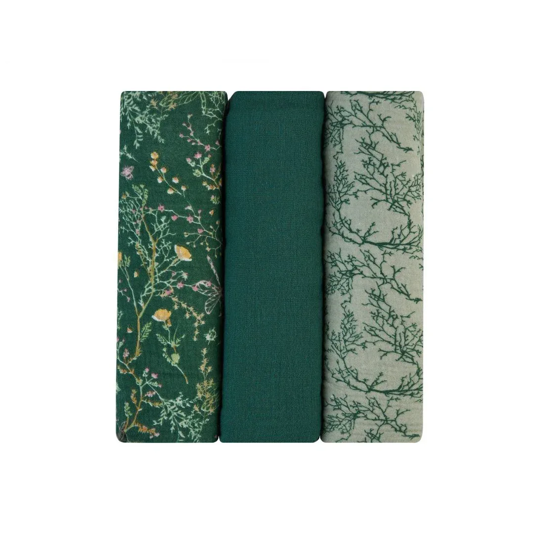 KikkaBoo® Muslin swaddle set 3 pcs 100x100 cm Secret Garden Green - Image 4