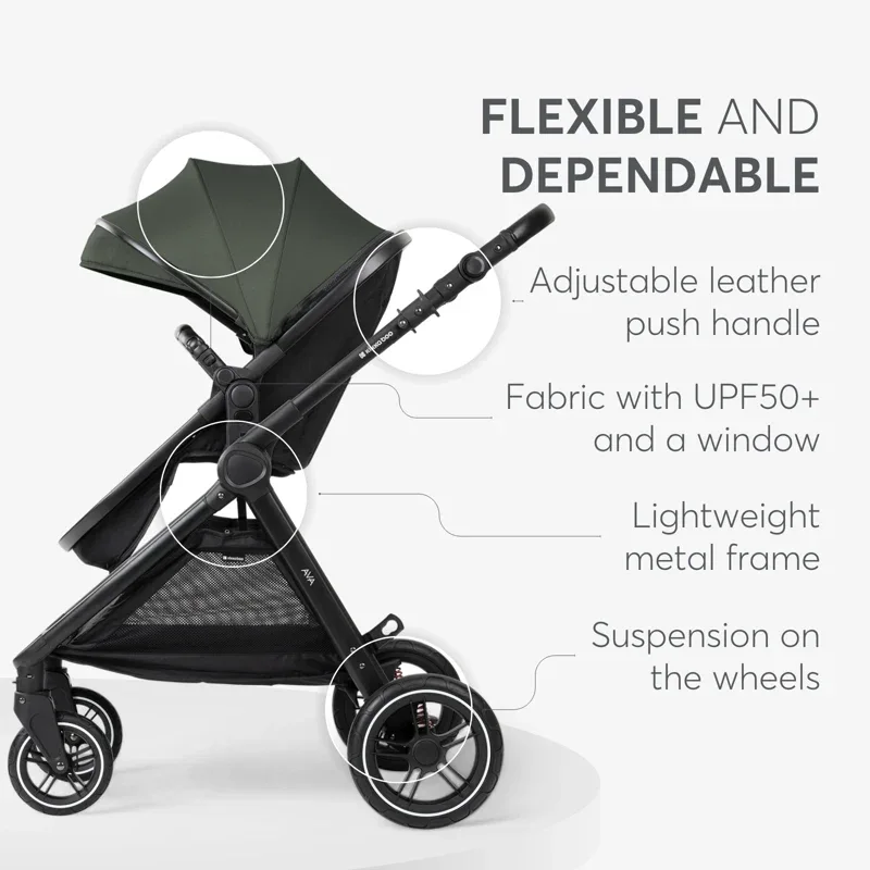 KikkaBoo® Stroller with carrycot 3v1 Ava Army Green - Image 6
